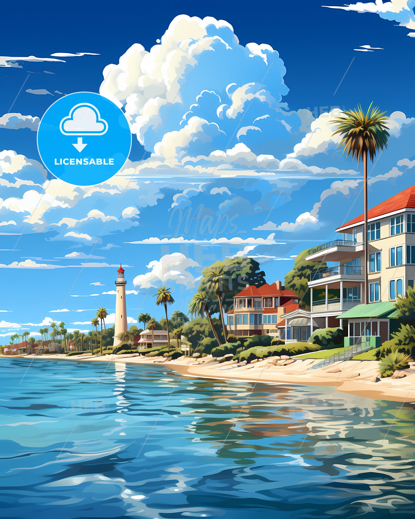 Jupiter, Florida, a beach with houses and palm trees