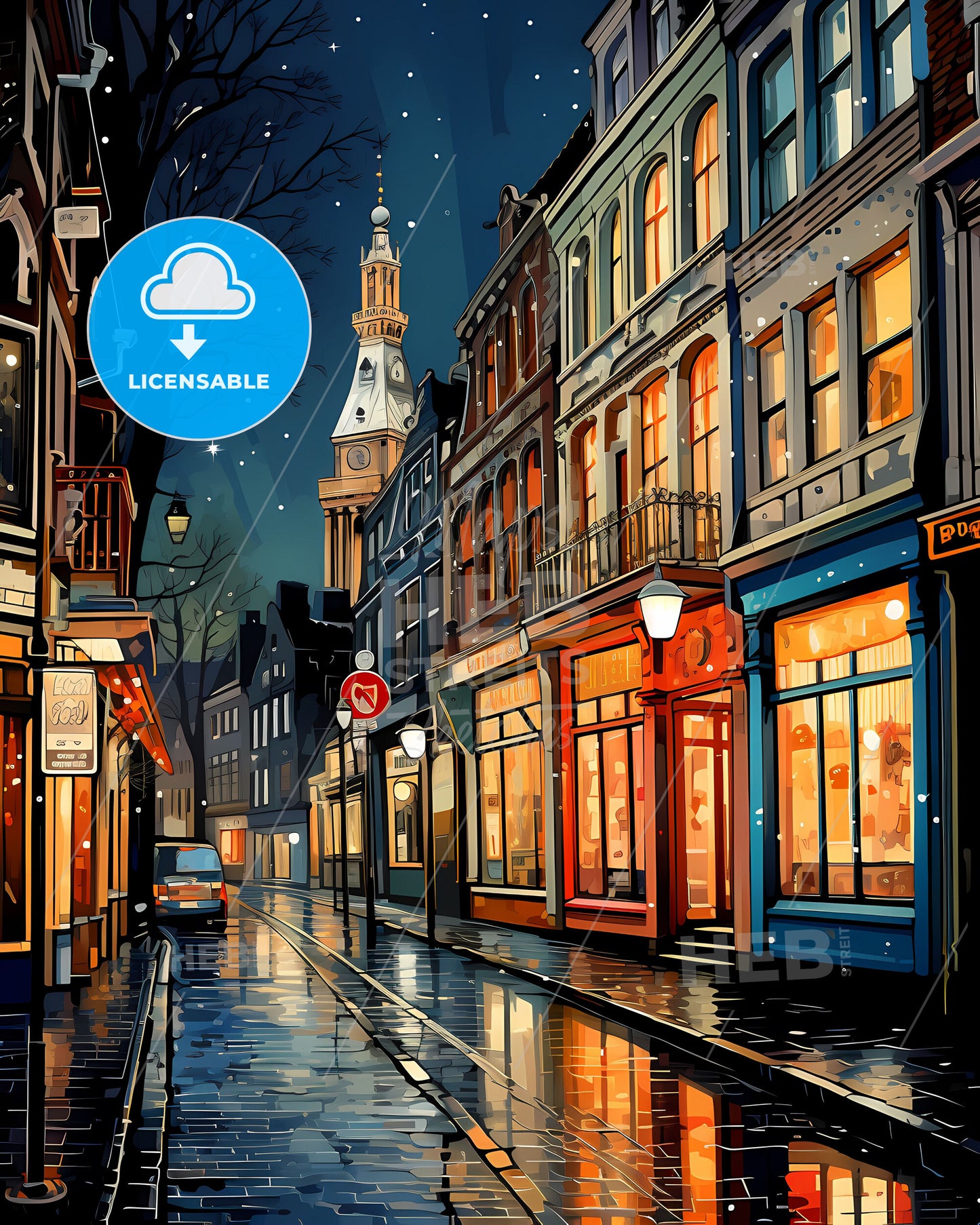 Woerden, Netherlands, a street with buildings and a clock tower