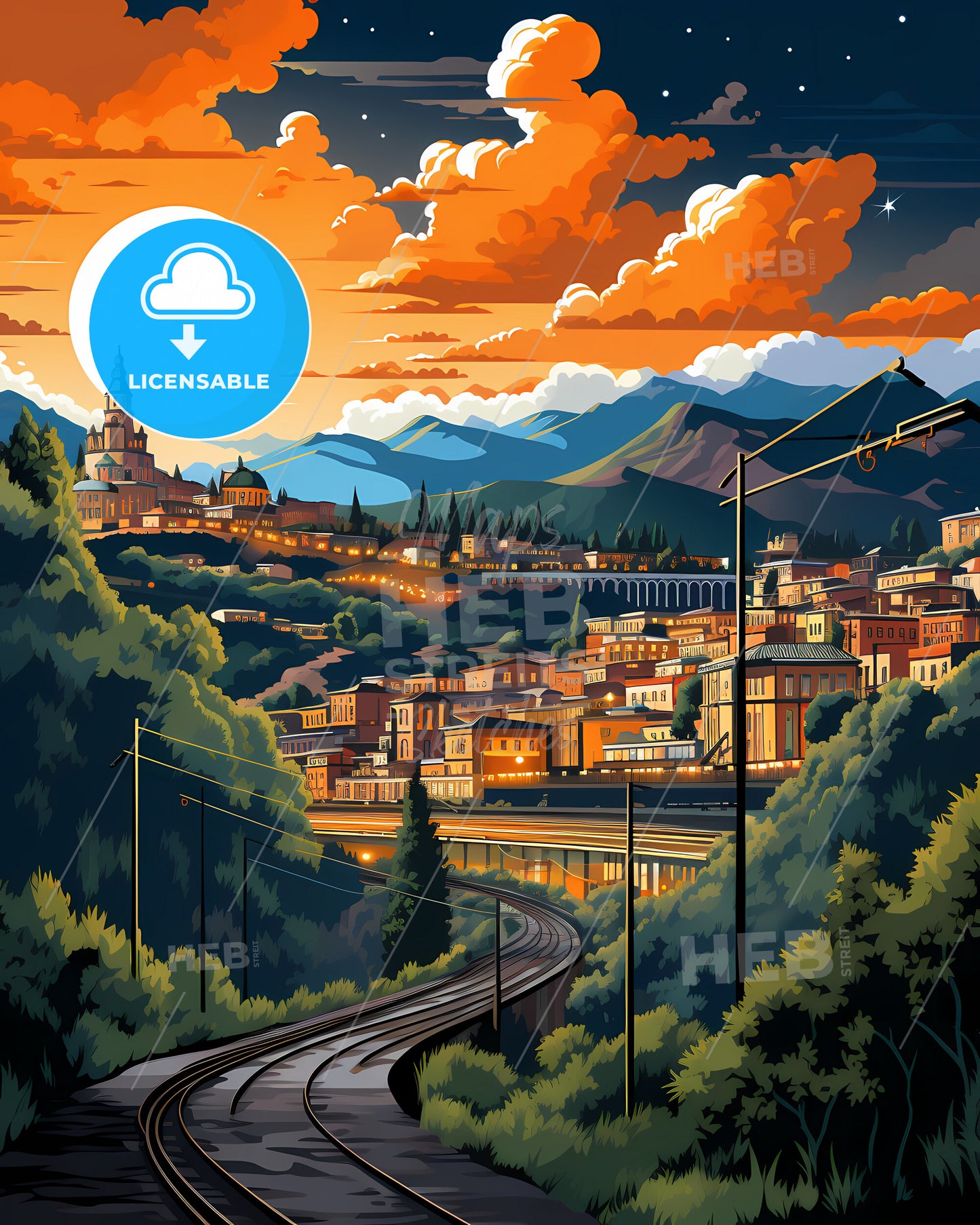 Cosenza, Italy, a train tracks leading to a city