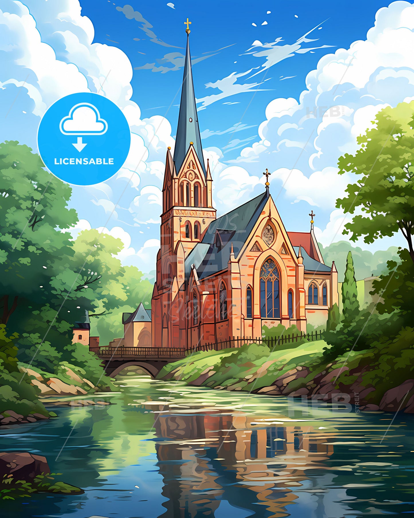 Venlo, Netherlands, a church with a bridge over a river