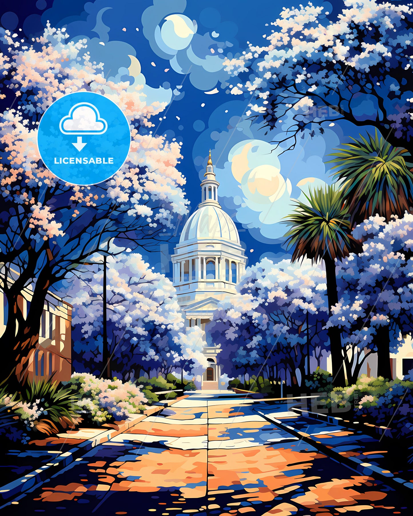 Mount Pleasant, South Carolina, a street with trees and a dome on top of a building