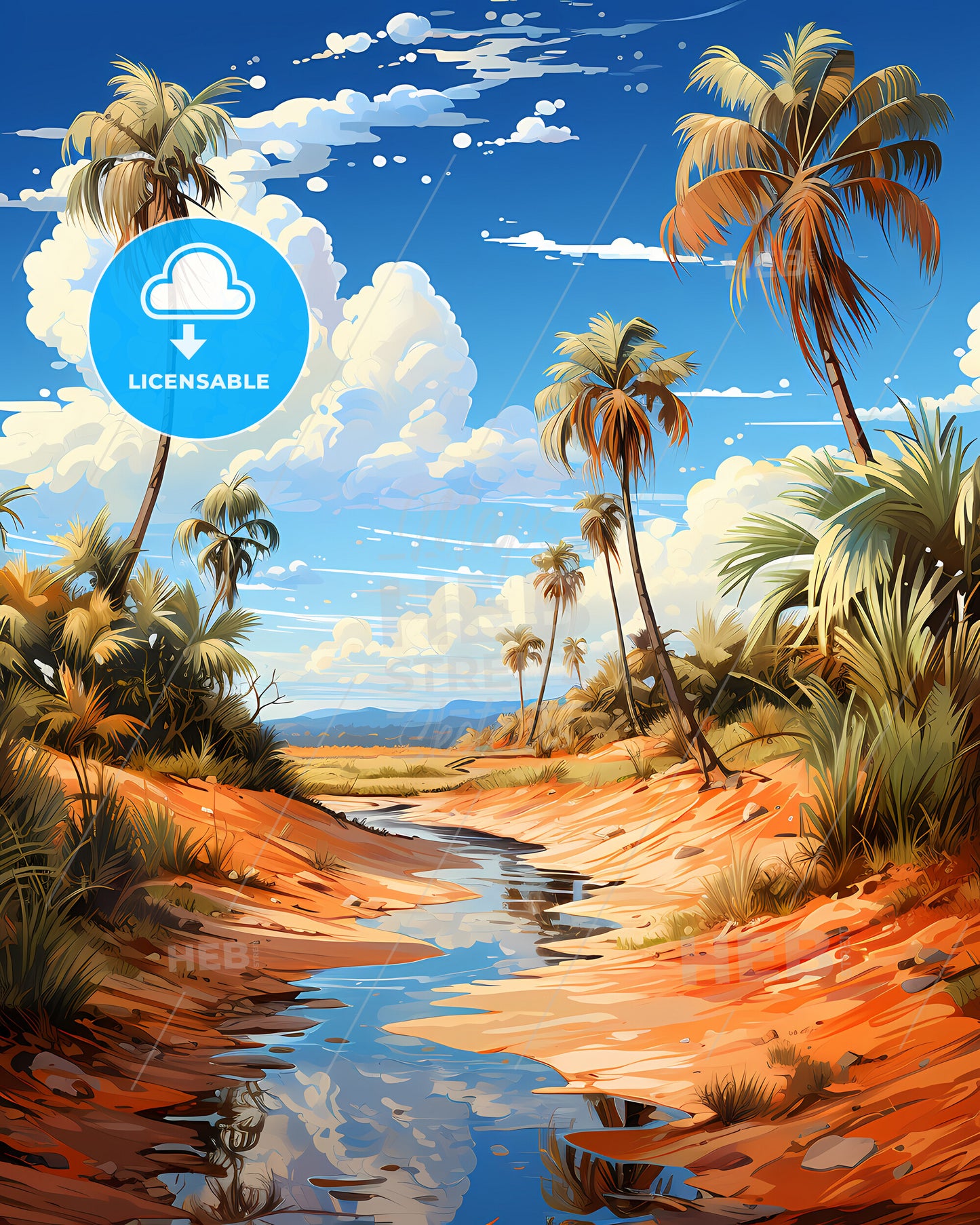 Cape Coral, Florida, a stream in a desert with palm trees