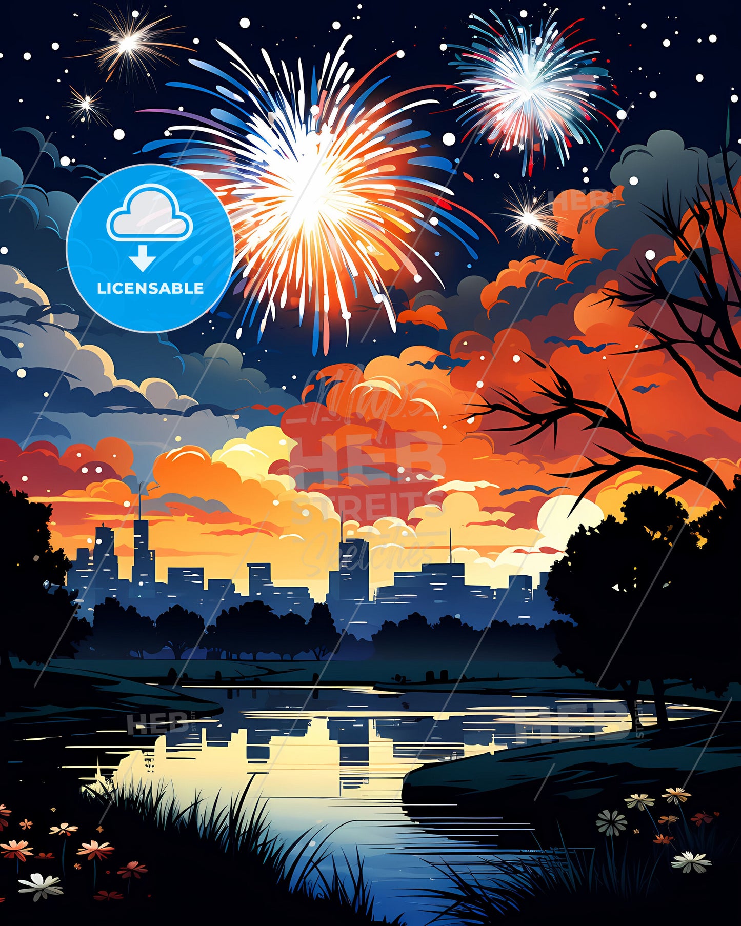 West Des Moines, Iowa, fireworks over a city