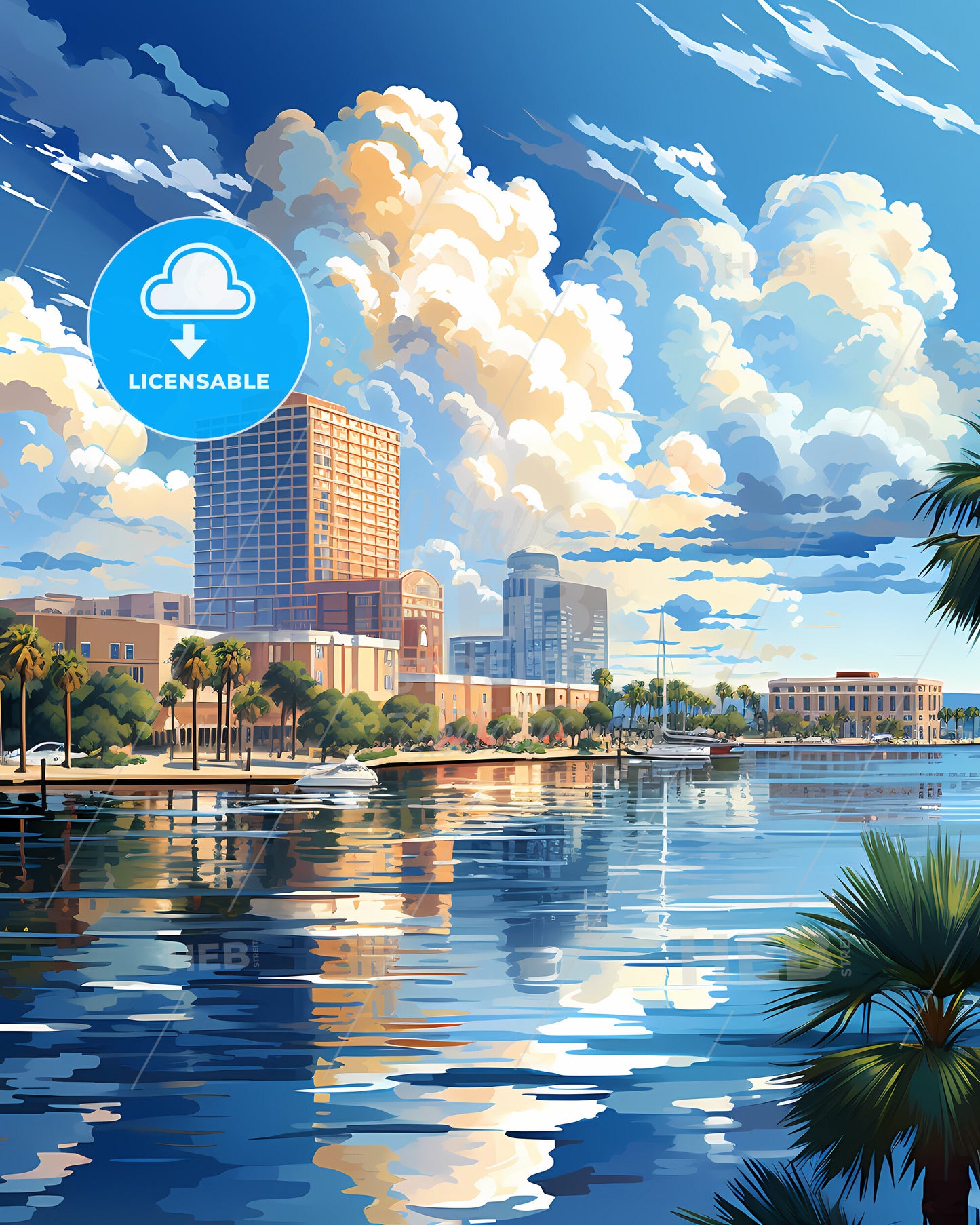 Fort Myers, Florida, a water body with palm trees and buildings