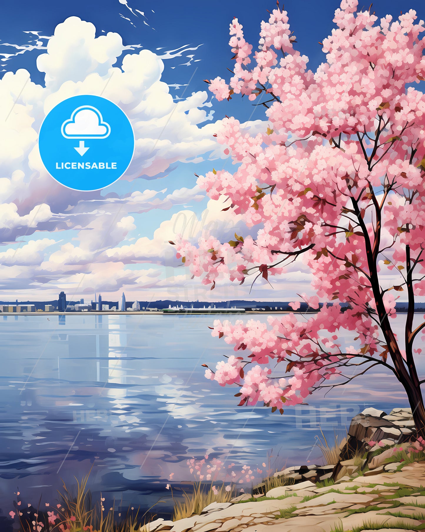 Bolingbrook, Illinois, a pink tree with pink blossoms next to water