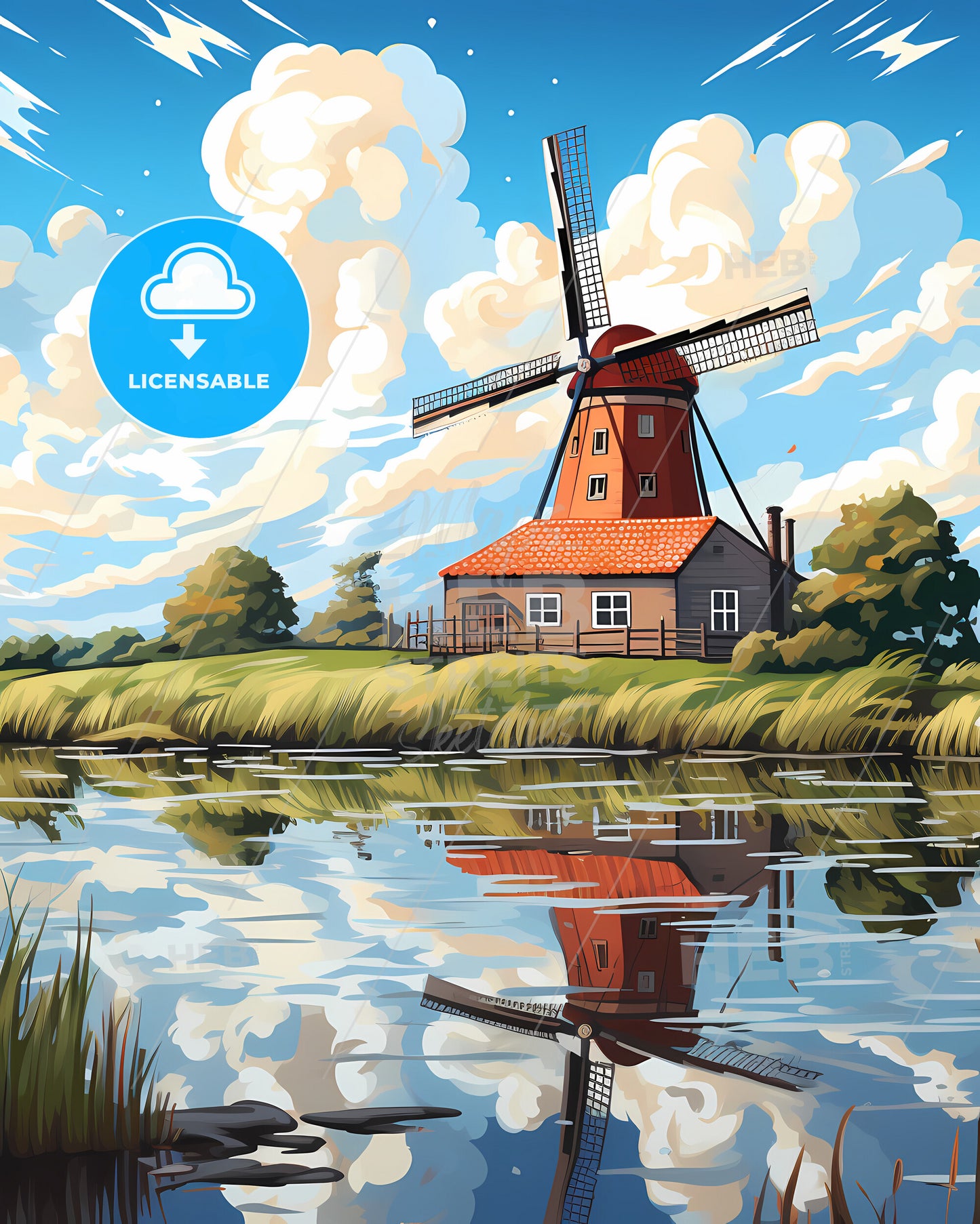 Goeree-Overflakkee, Netherlands, a windmill by a lake