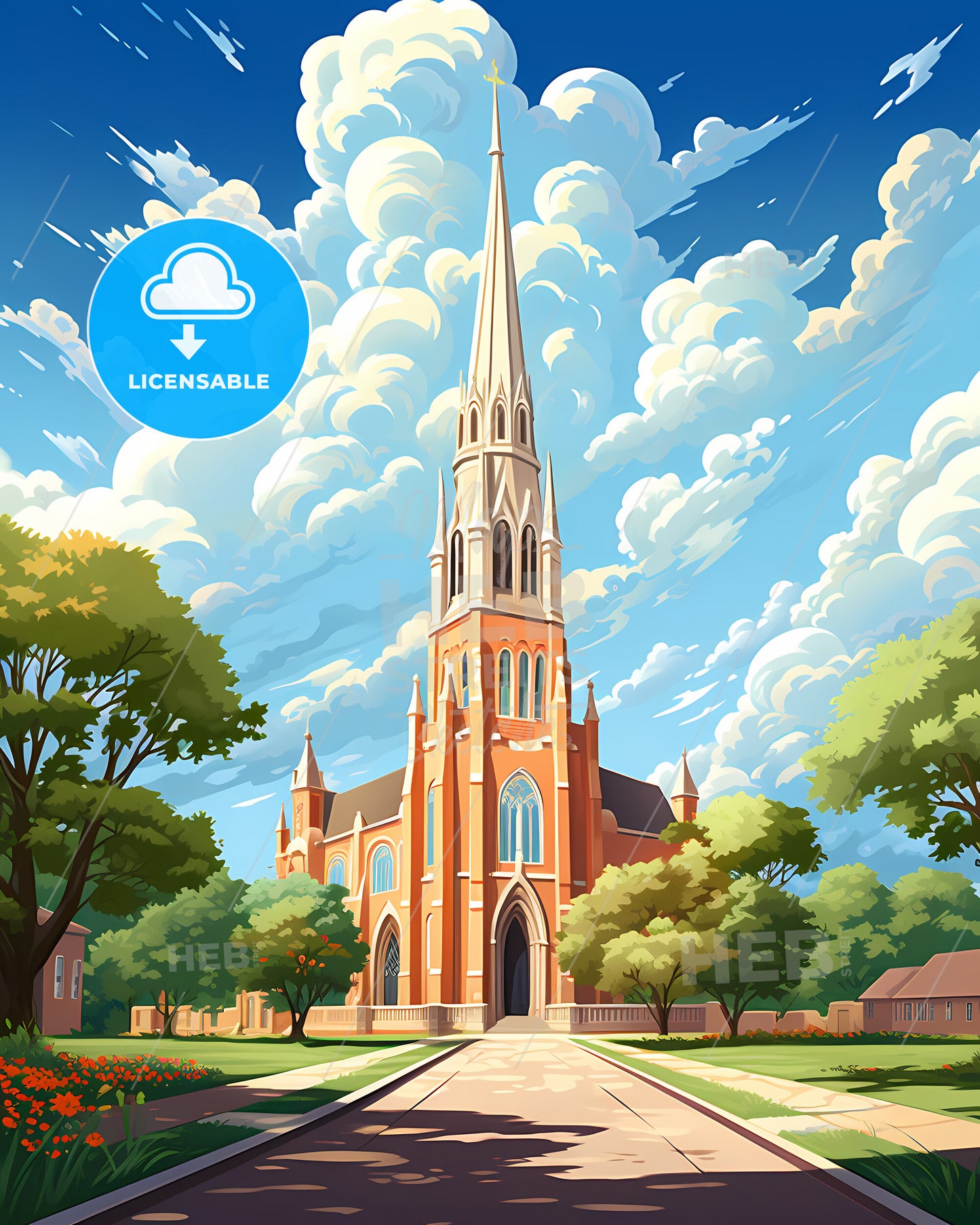 Brownsville, Texas, a church with a tall tower and trees with Notre-Dame Cathedral Basilica of Saigon in the background