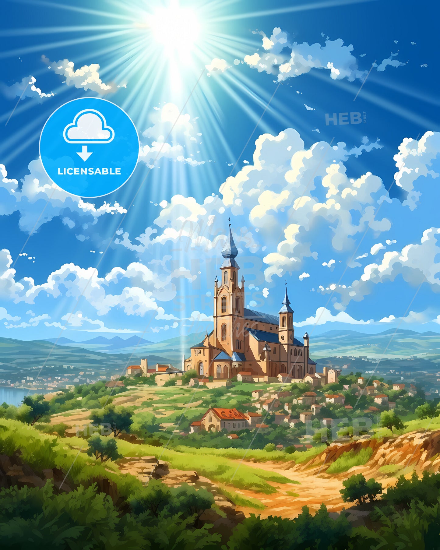 Mazara Del Vallo, Italy, a building on a hill with a large building and a large building with a tower