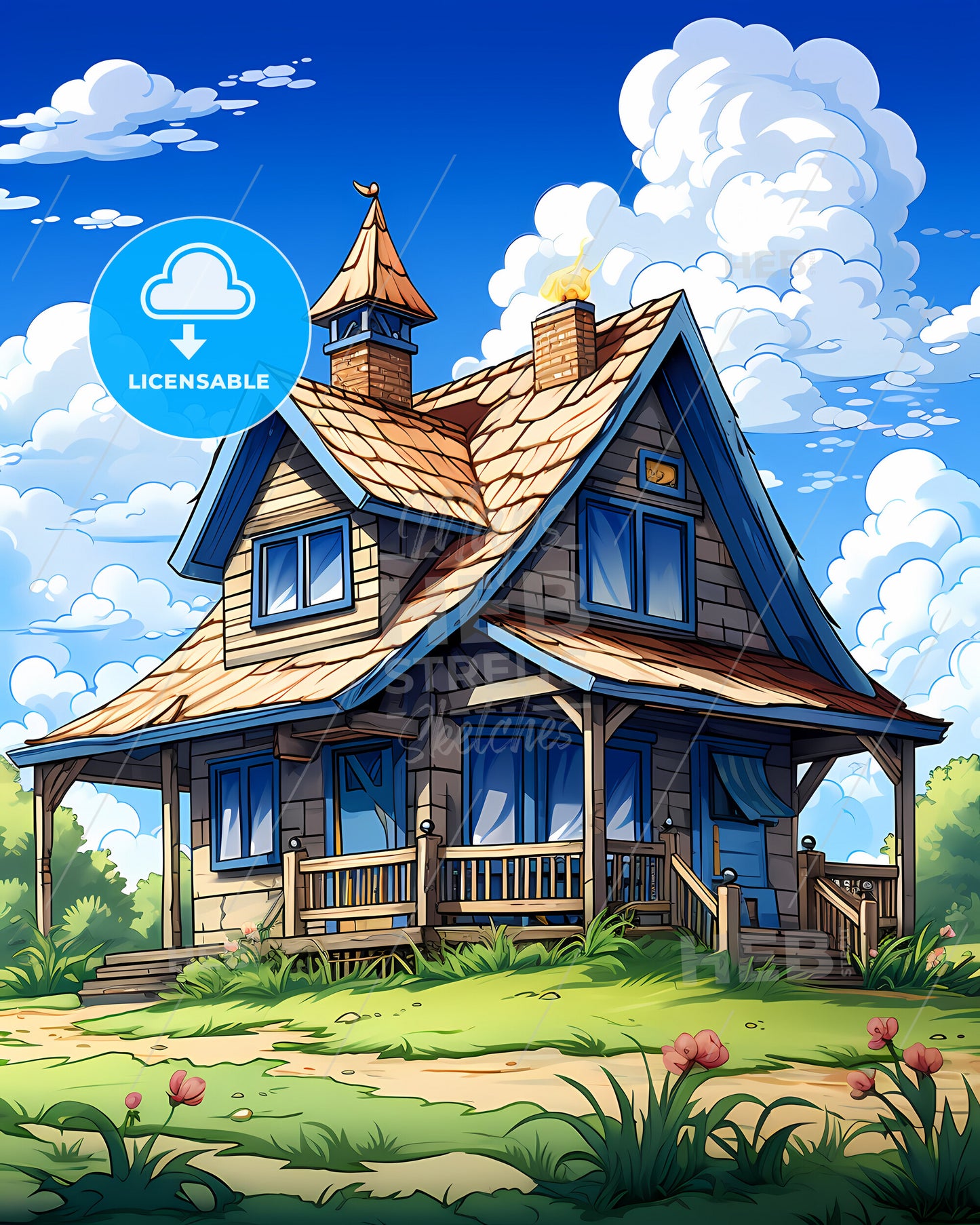 Marysville, Washington, a cartoon house with a porch and a porch