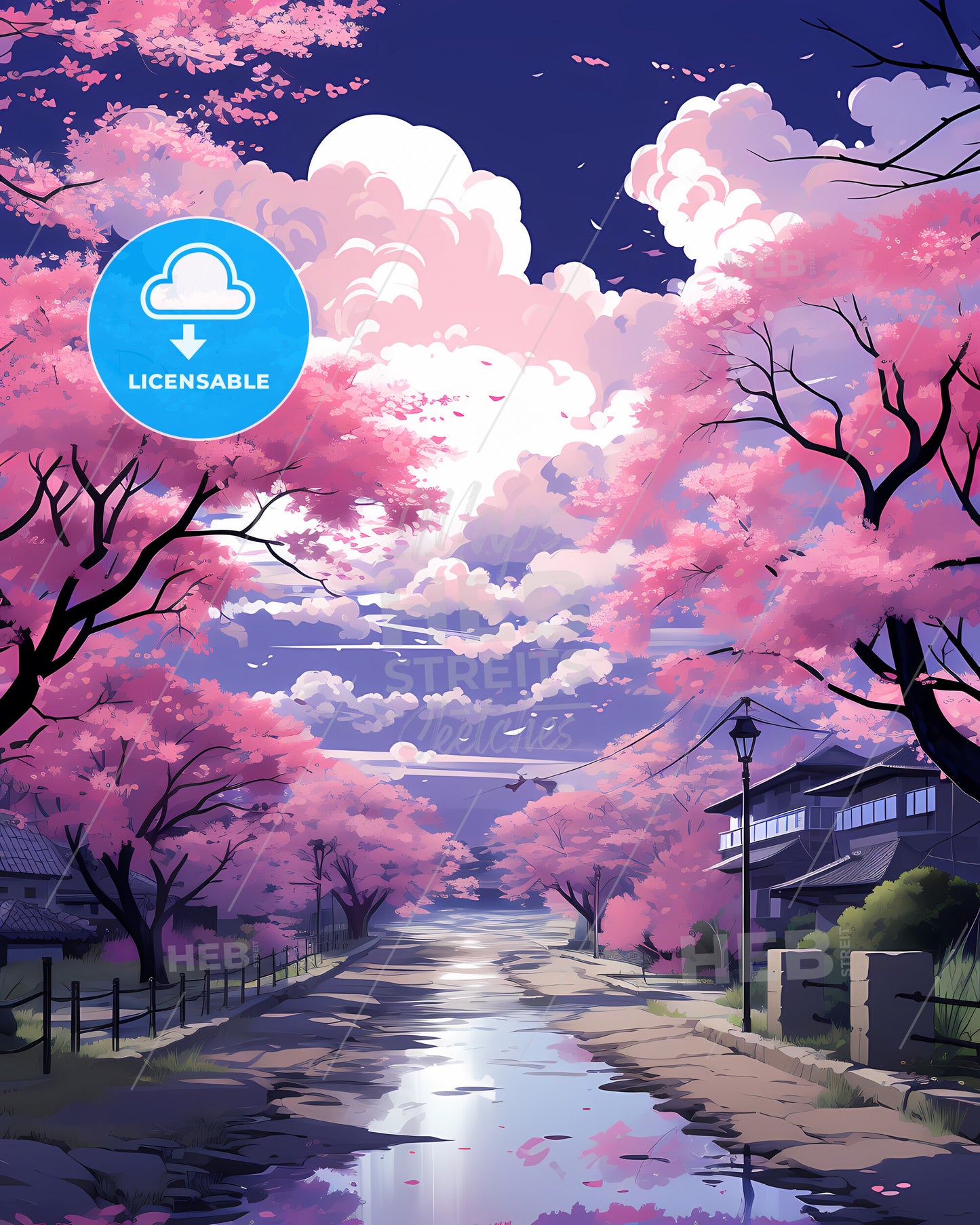 Shawnee, Kansas, a road with pink trees and houses