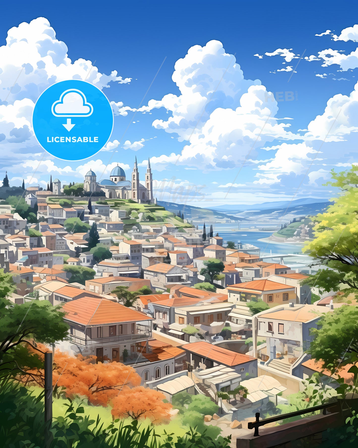 Evora, Portugal, a city with a blue dome and a church on the hill