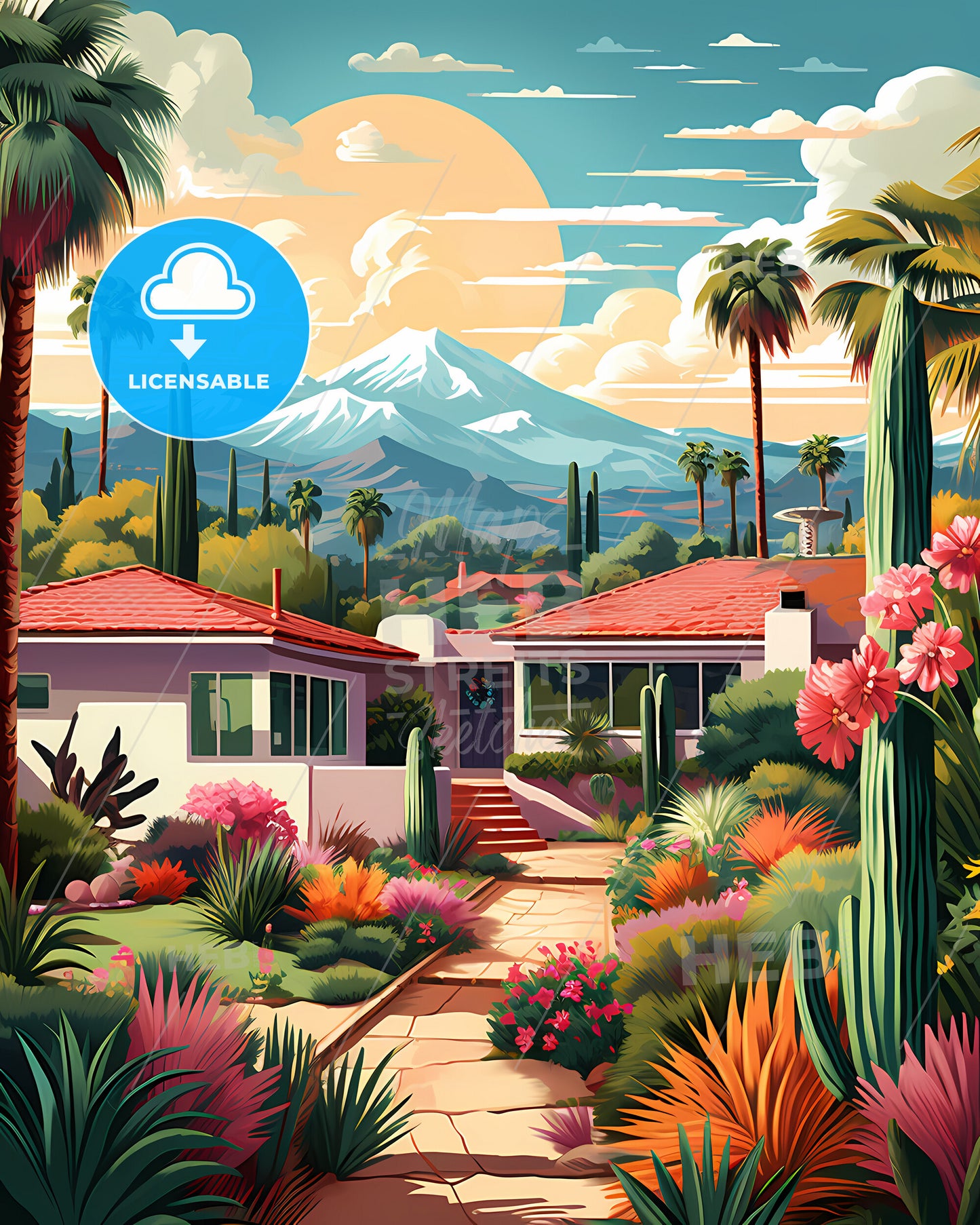 Escondido, California, a house with a garden and mountains in the background