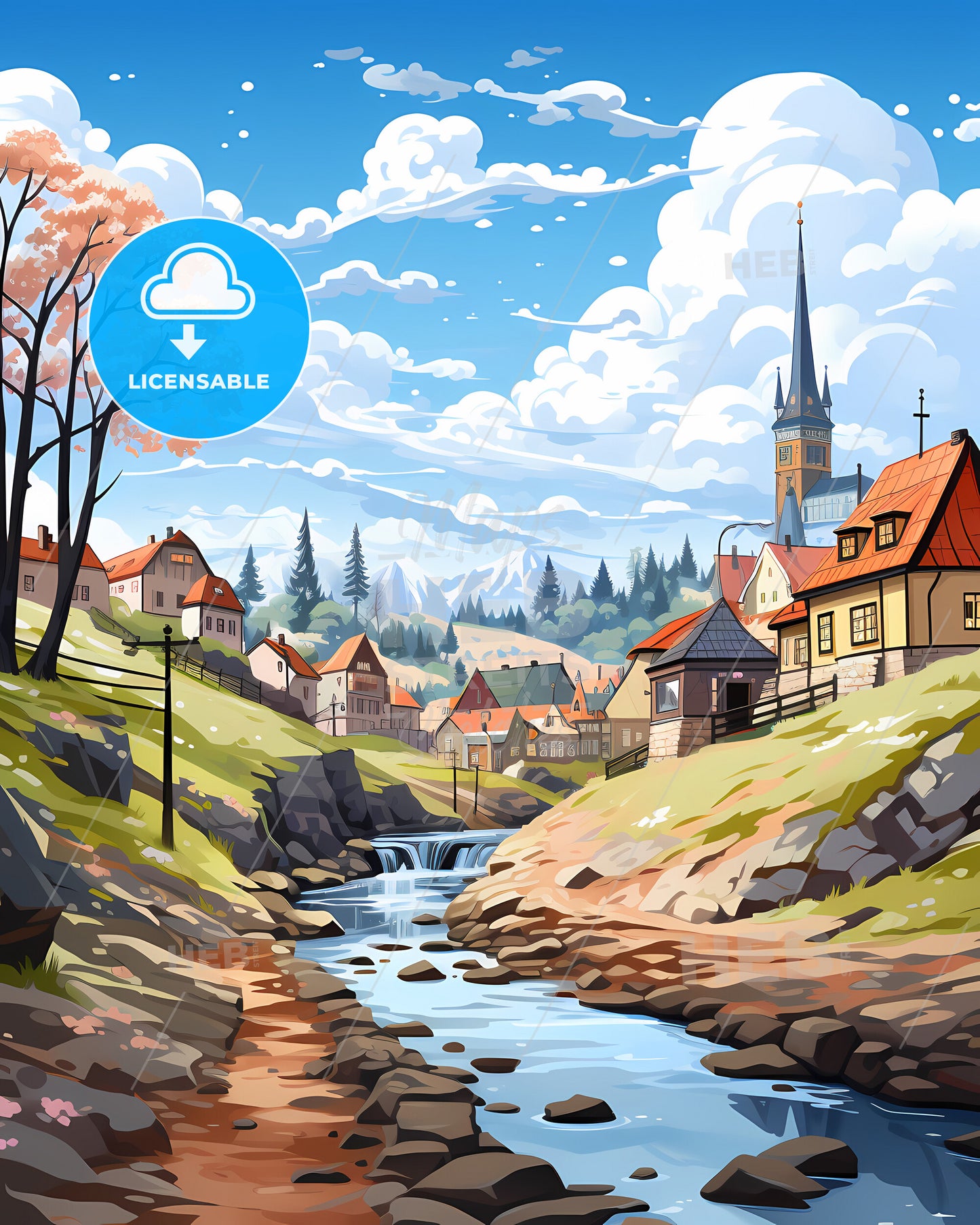 Sandvika, Norway, a river running through a village