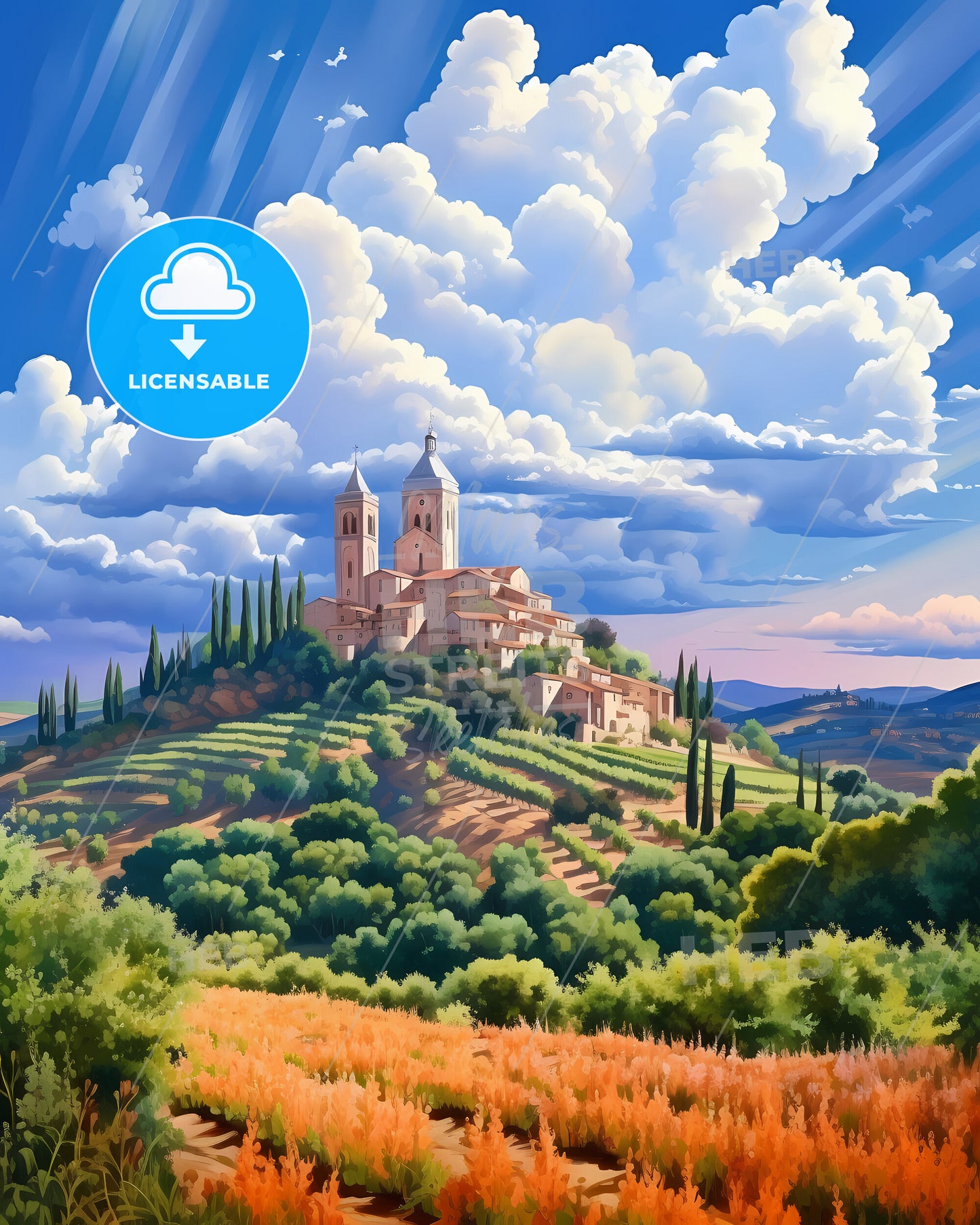 Guidonia Montecelio, Italy, a landscape with a building on top of a hill