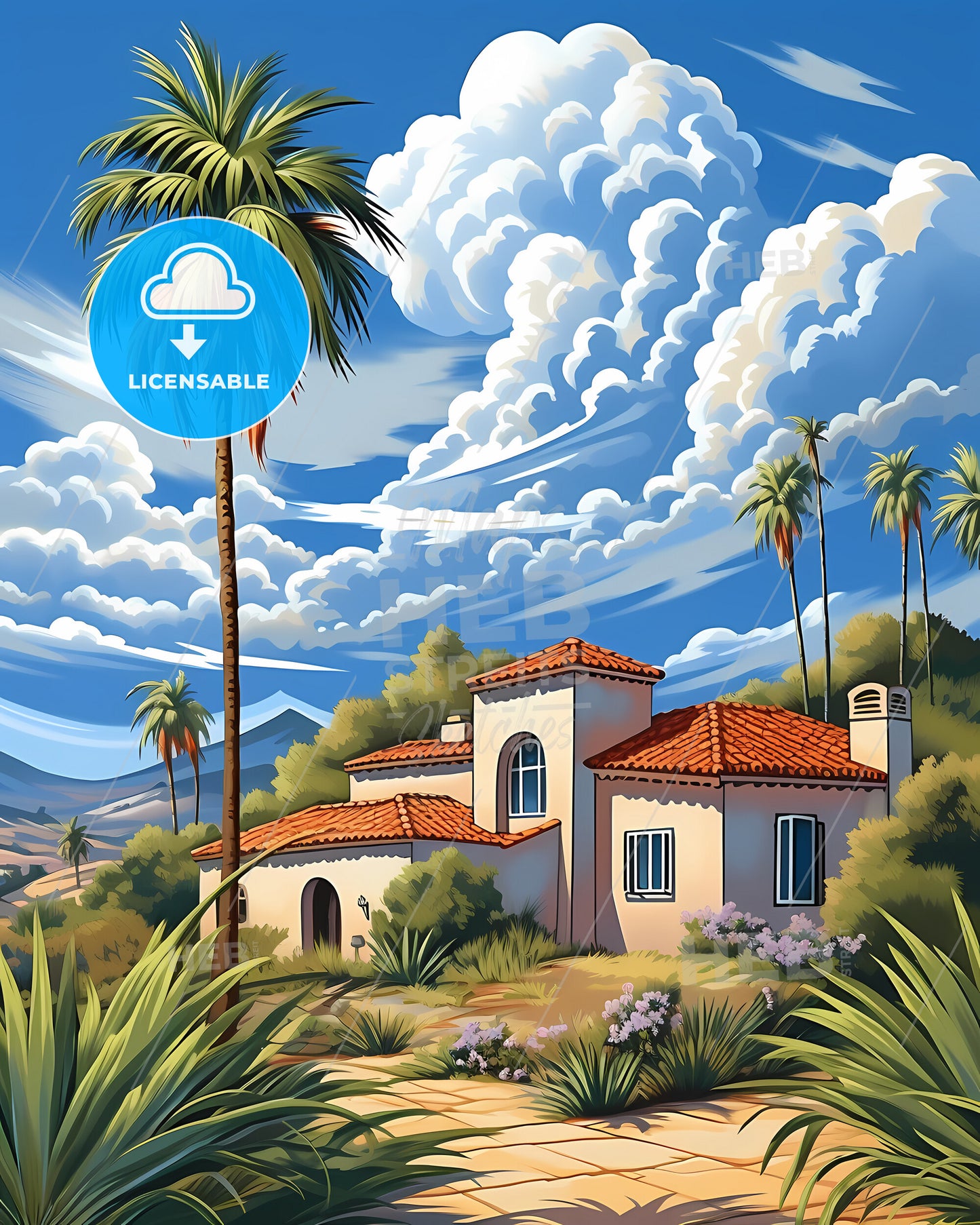 Mission Viejo, California, a house with a palm tree and mountains in the background