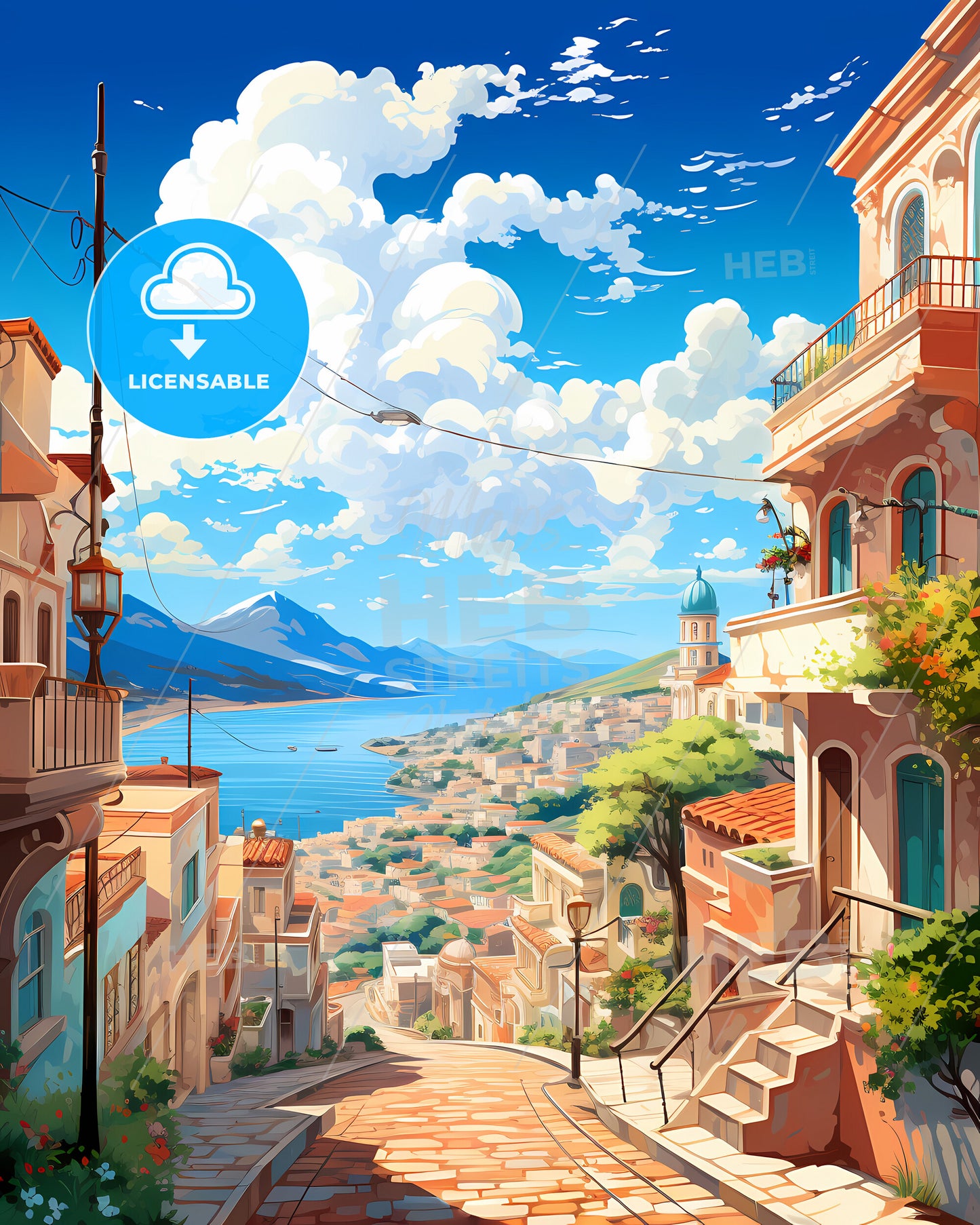 Pozzuoli, Italy, a street with buildings and a body of water