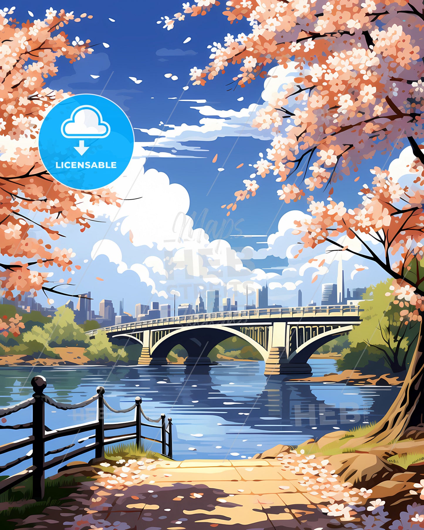 Coon Rapids, Minnesota, a bridge over a river with pink flowers