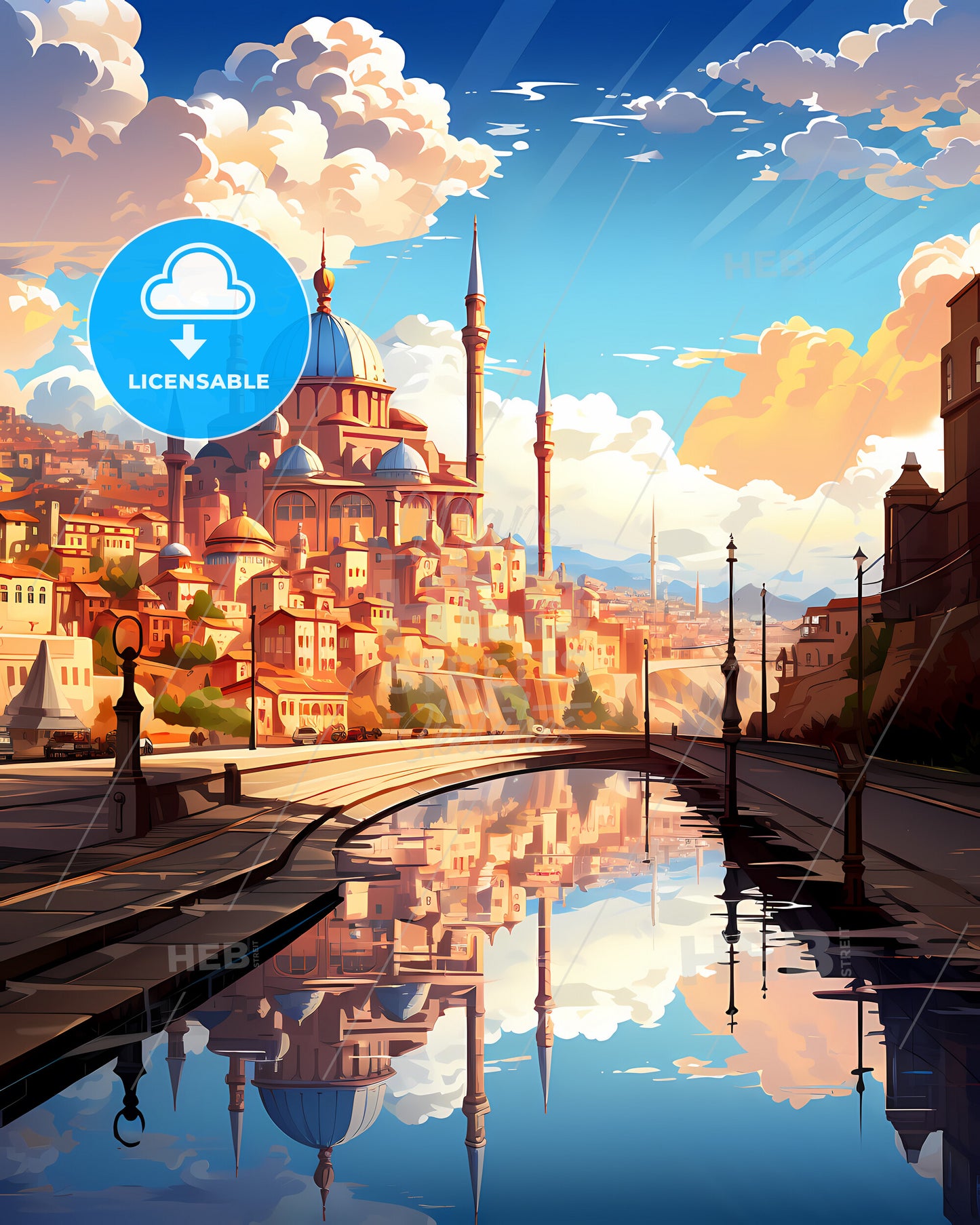 Istanbul, Turkey, a water way with a city and buildings