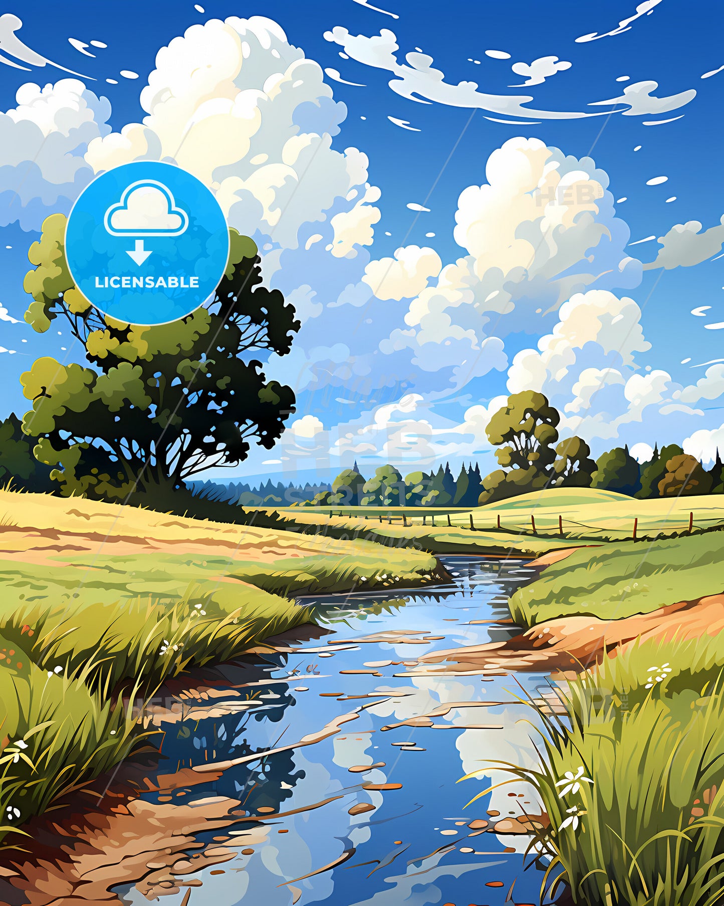 Milton Keynes, South East England, a stream running through a field