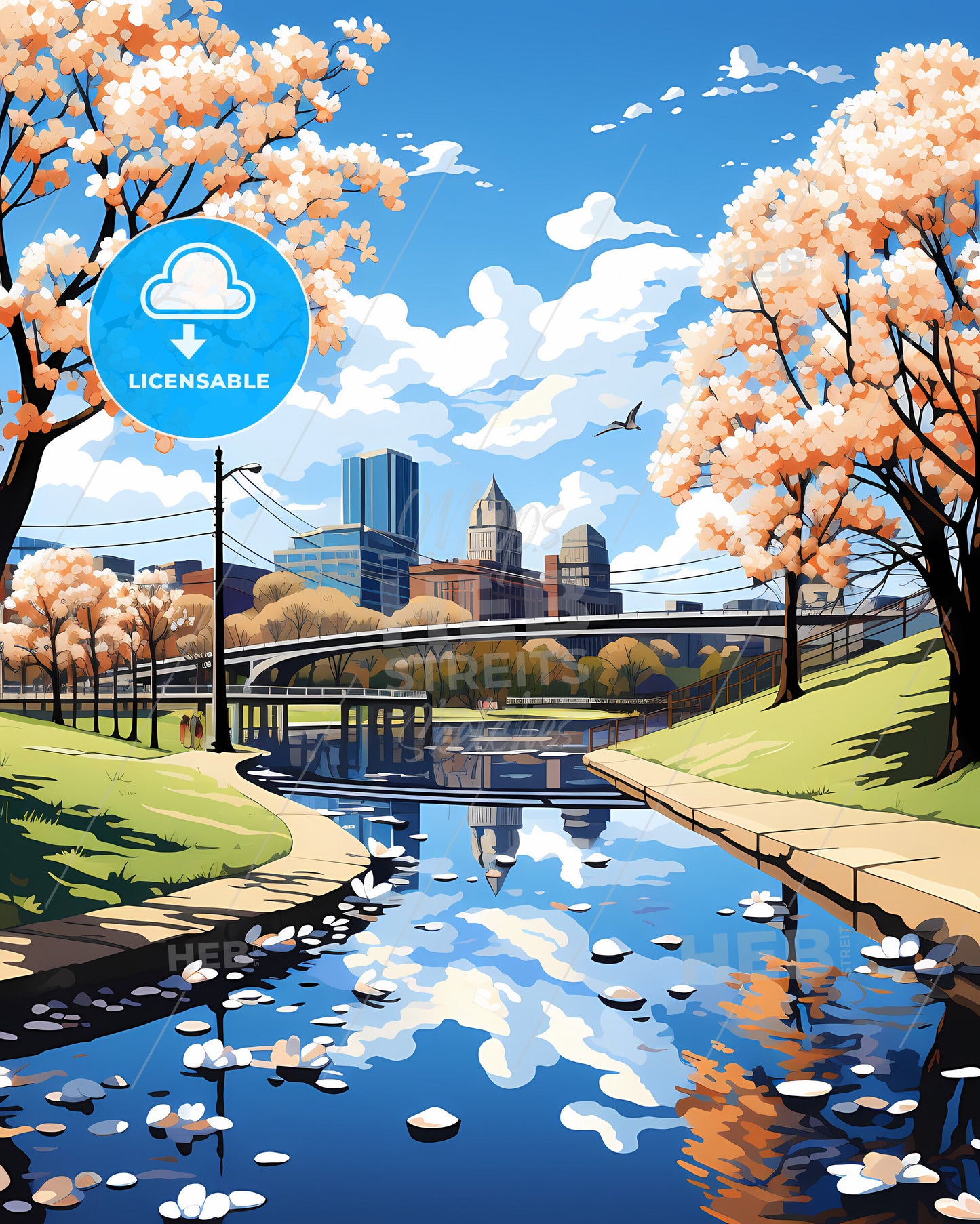 Springdale, Arkansas, a river with a bridge and trees