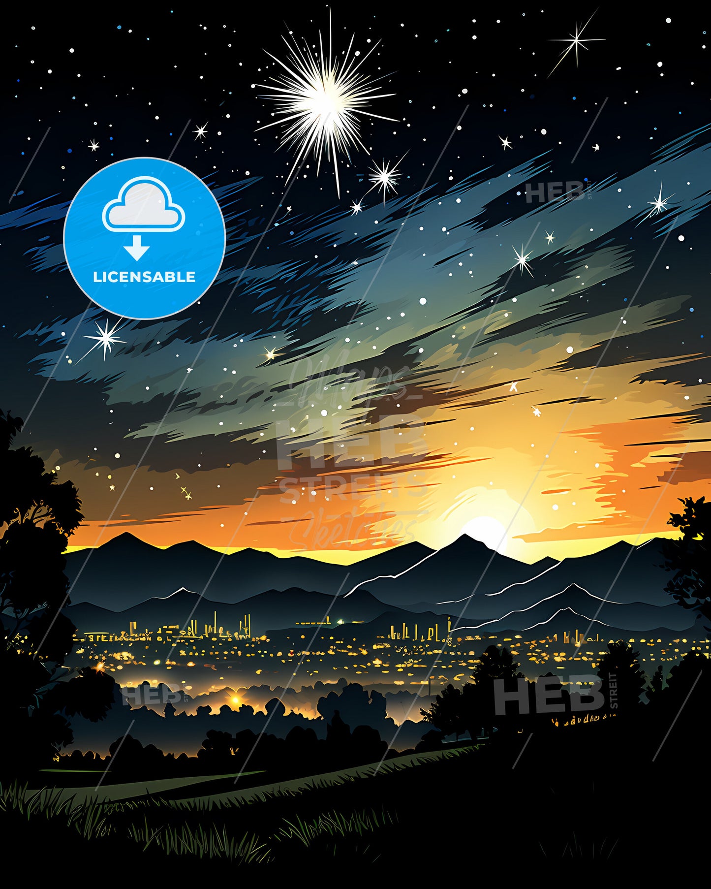 La Habra, California, a landscape with mountains and a city at night