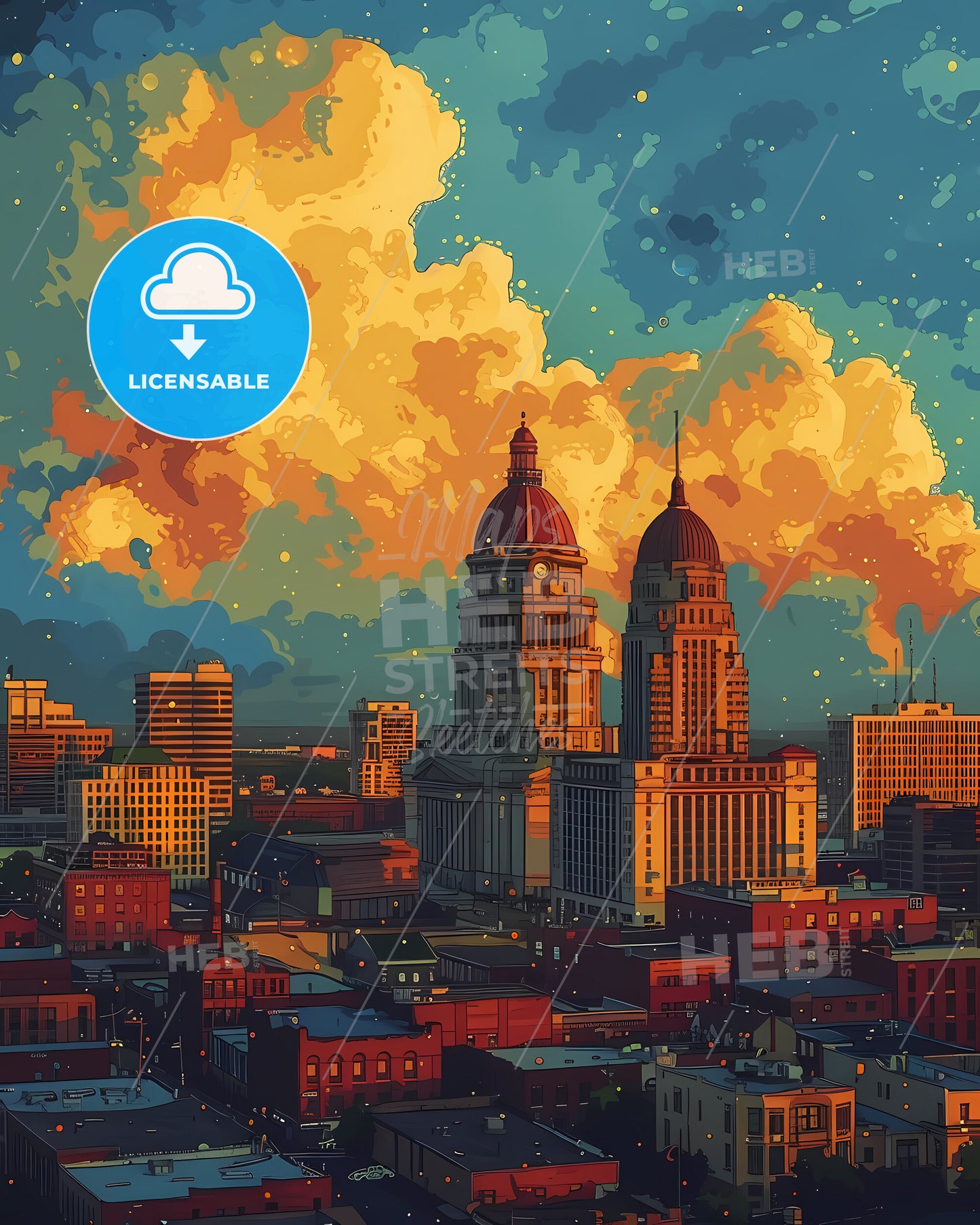 Des Moines, Iowa, a city with a cloudy sky