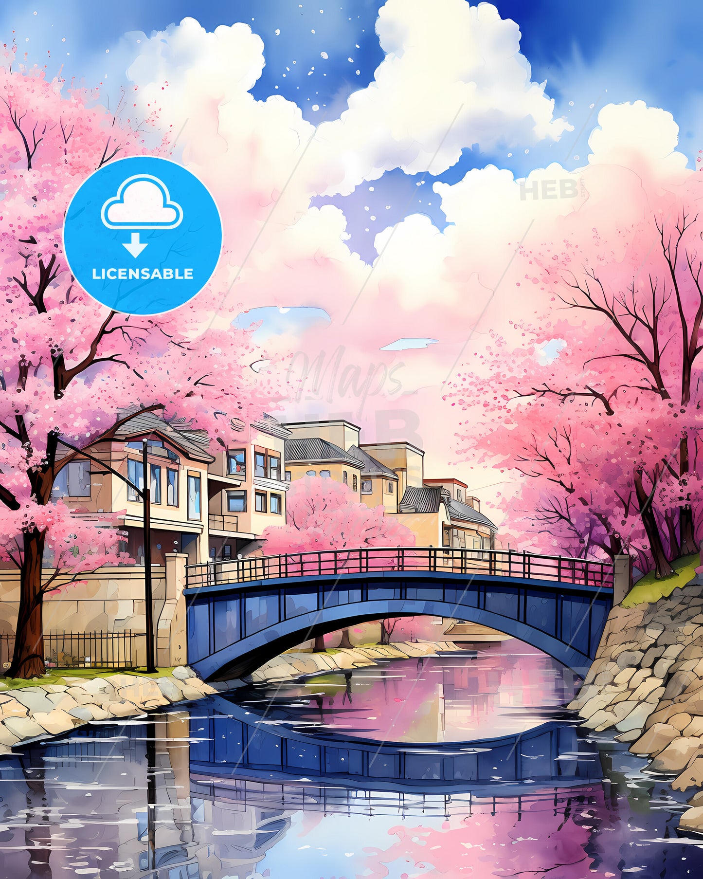 Sioux City, Iowa, a bridge over a river with pink trees