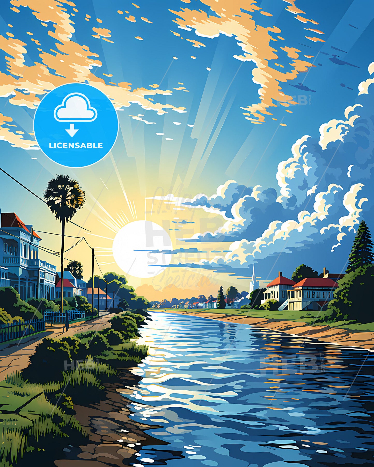 Gulfport, Mississippi, a water way with houses and trees