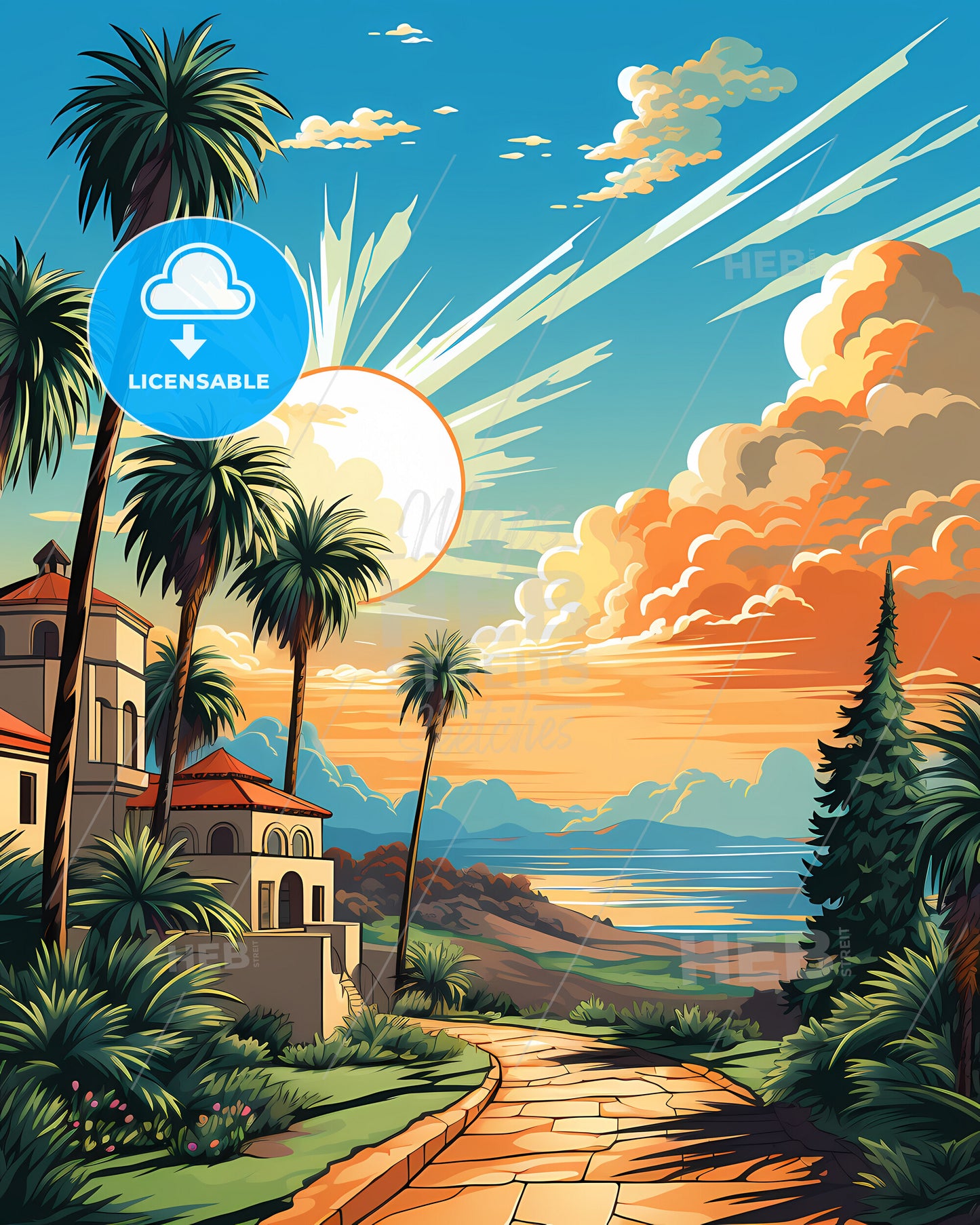 Carson, California, a landscape with a house and palm trees