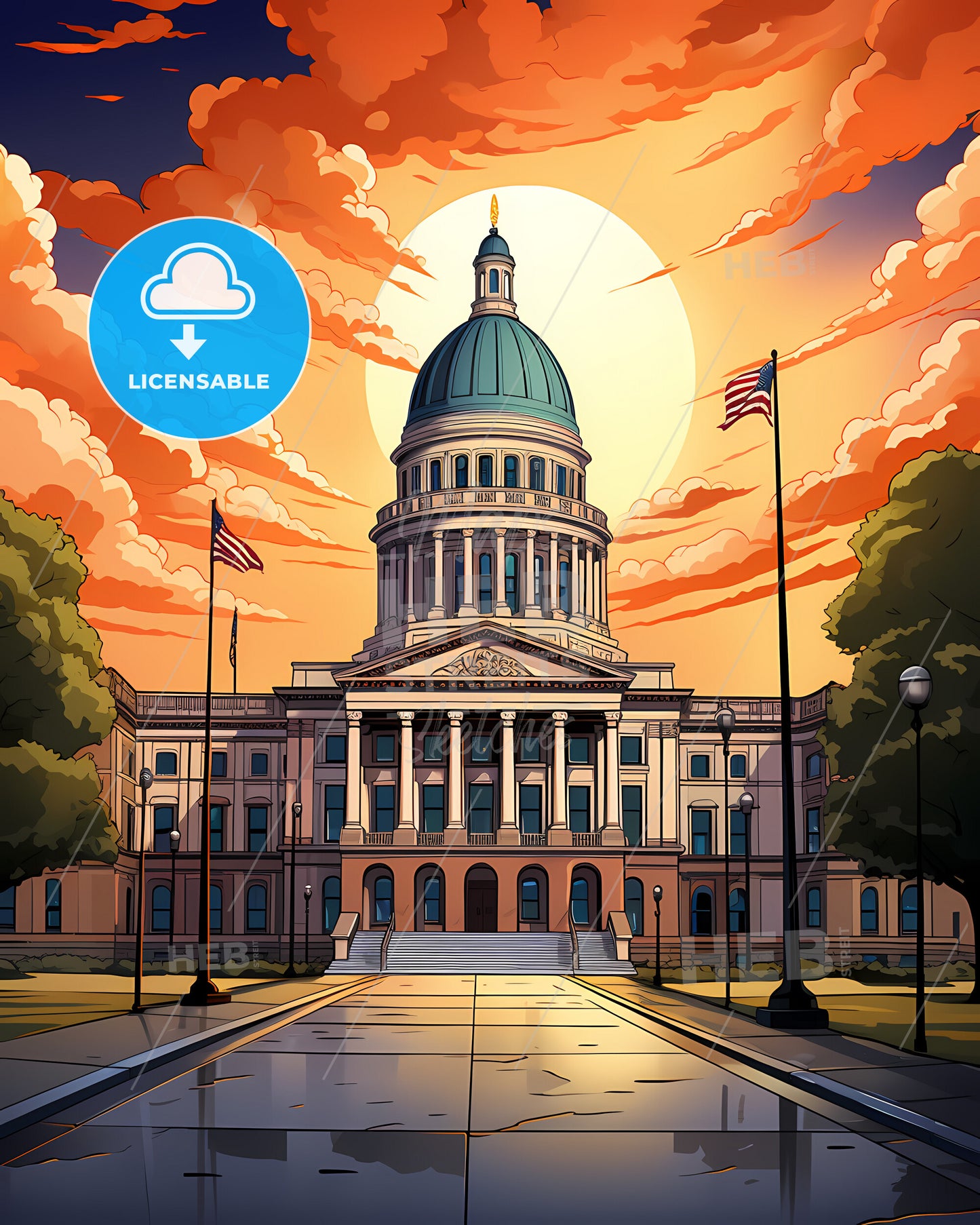 Brockton, Massachusetts, a large building with a dome and flags in front of it