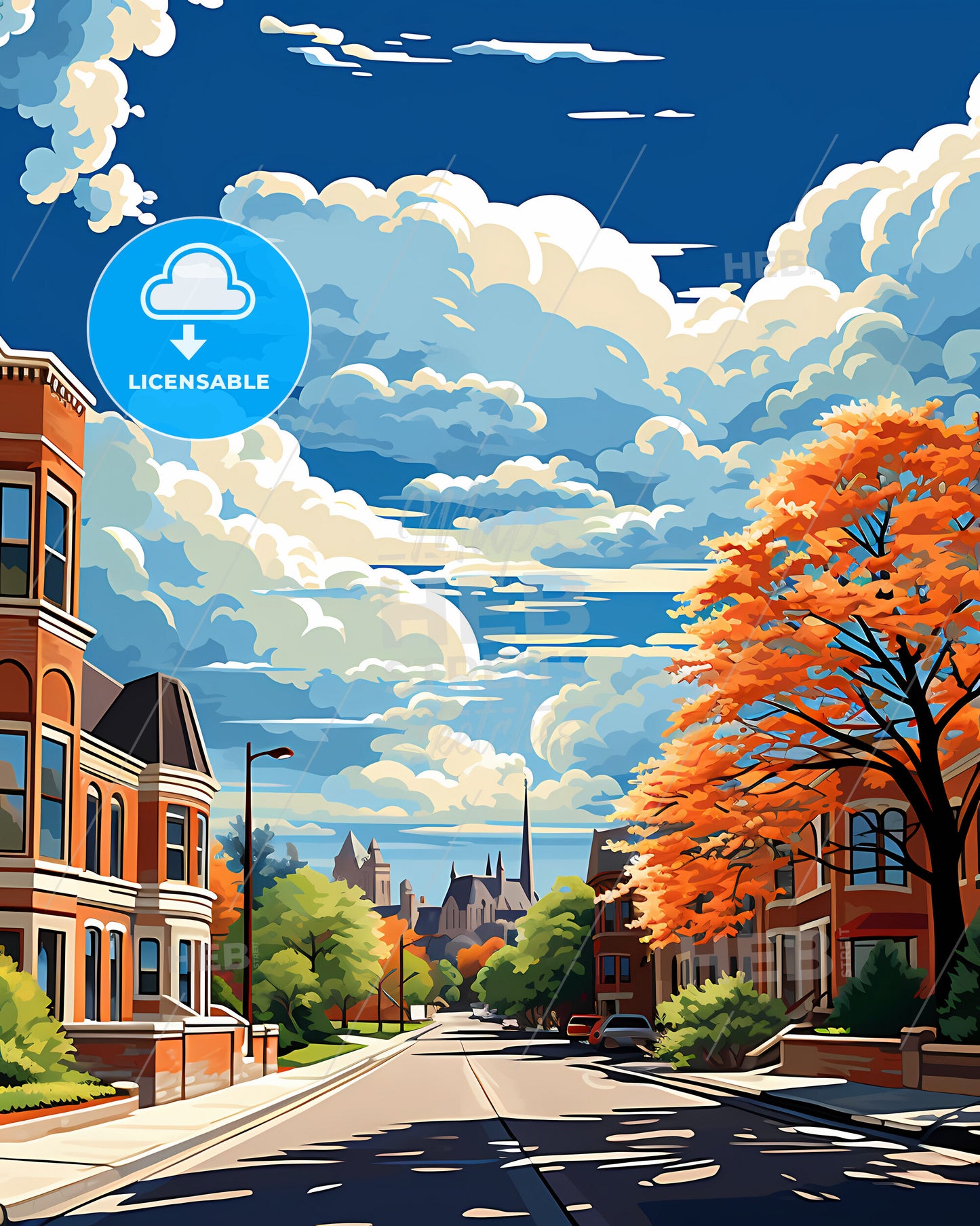 Champaign, Illinois, a street with trees and buildings