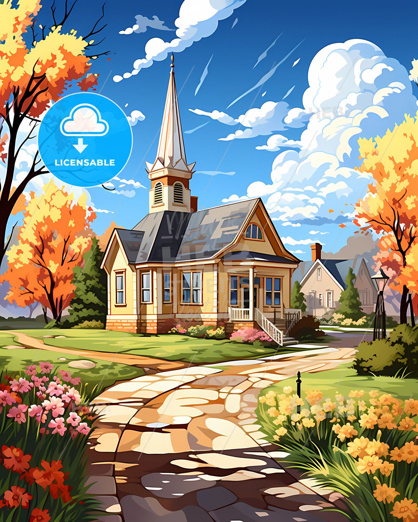 Independence, Missouri, a house with a steeple and a garden