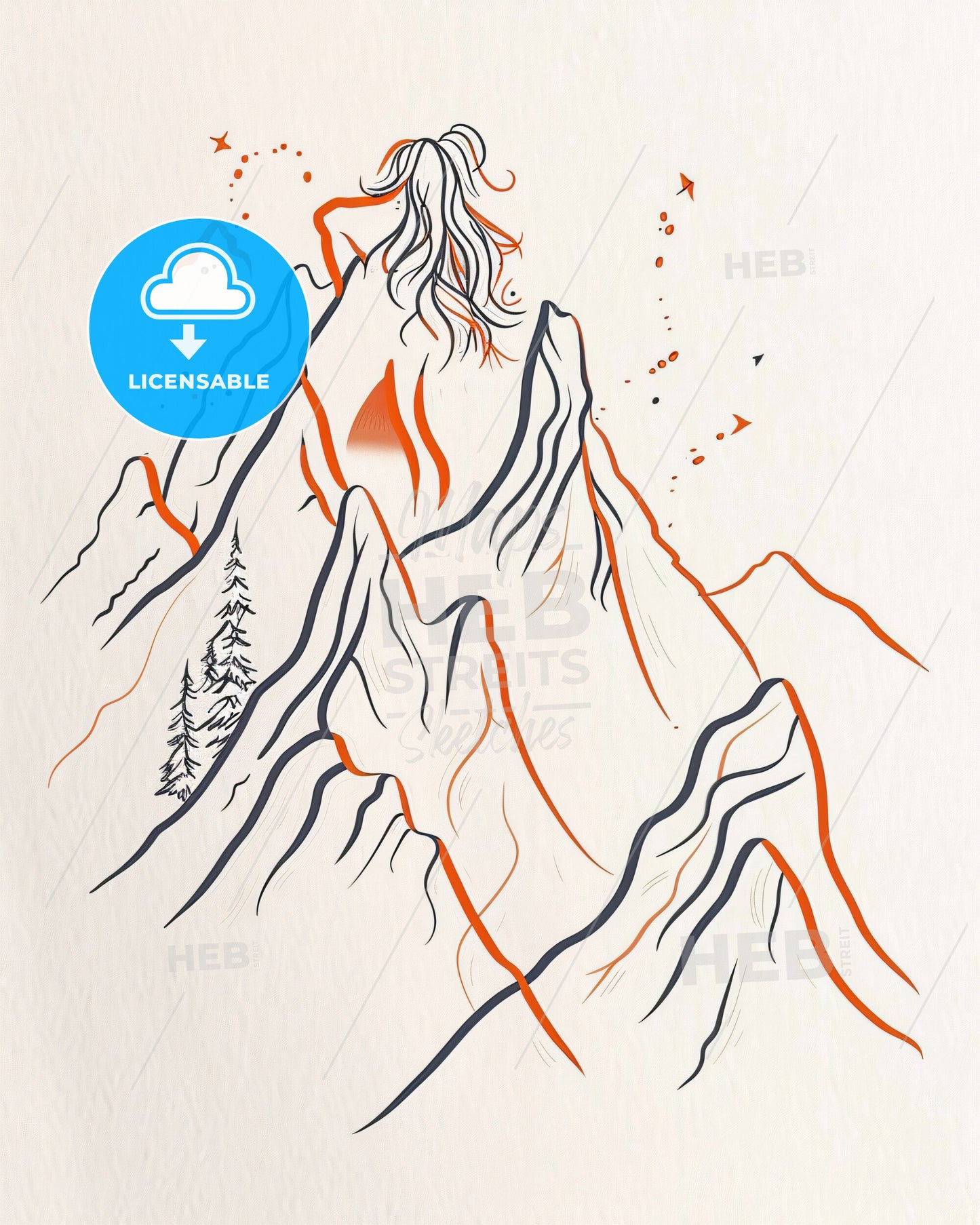 Panoramic Mountain Horizon at Dawn - A drawing of a mountain peak