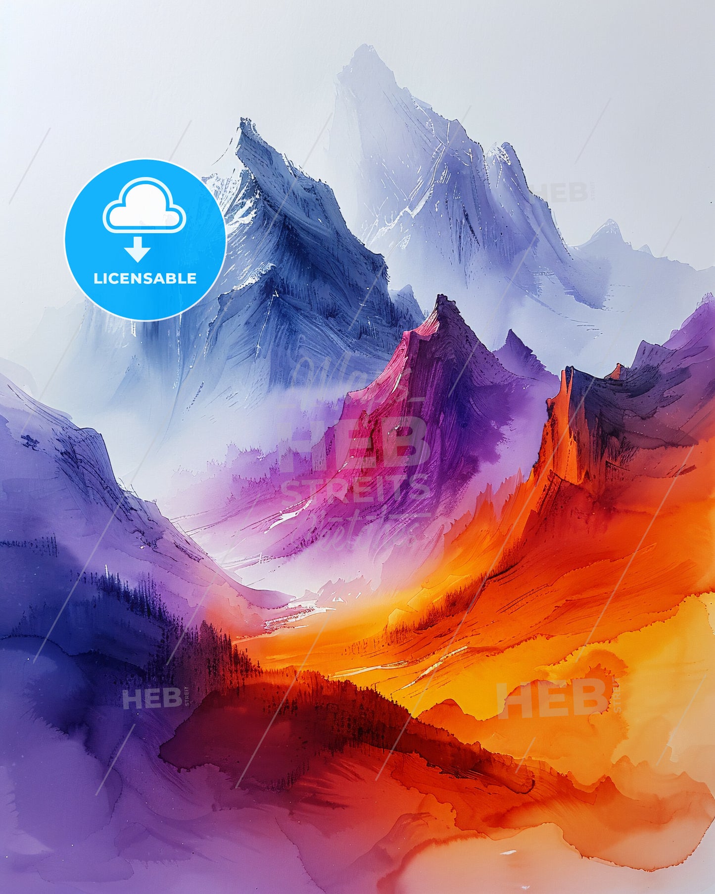 Scottish Fall Landscape - Abstract Alcohol Ink - A painting of mountains with colorful clouds