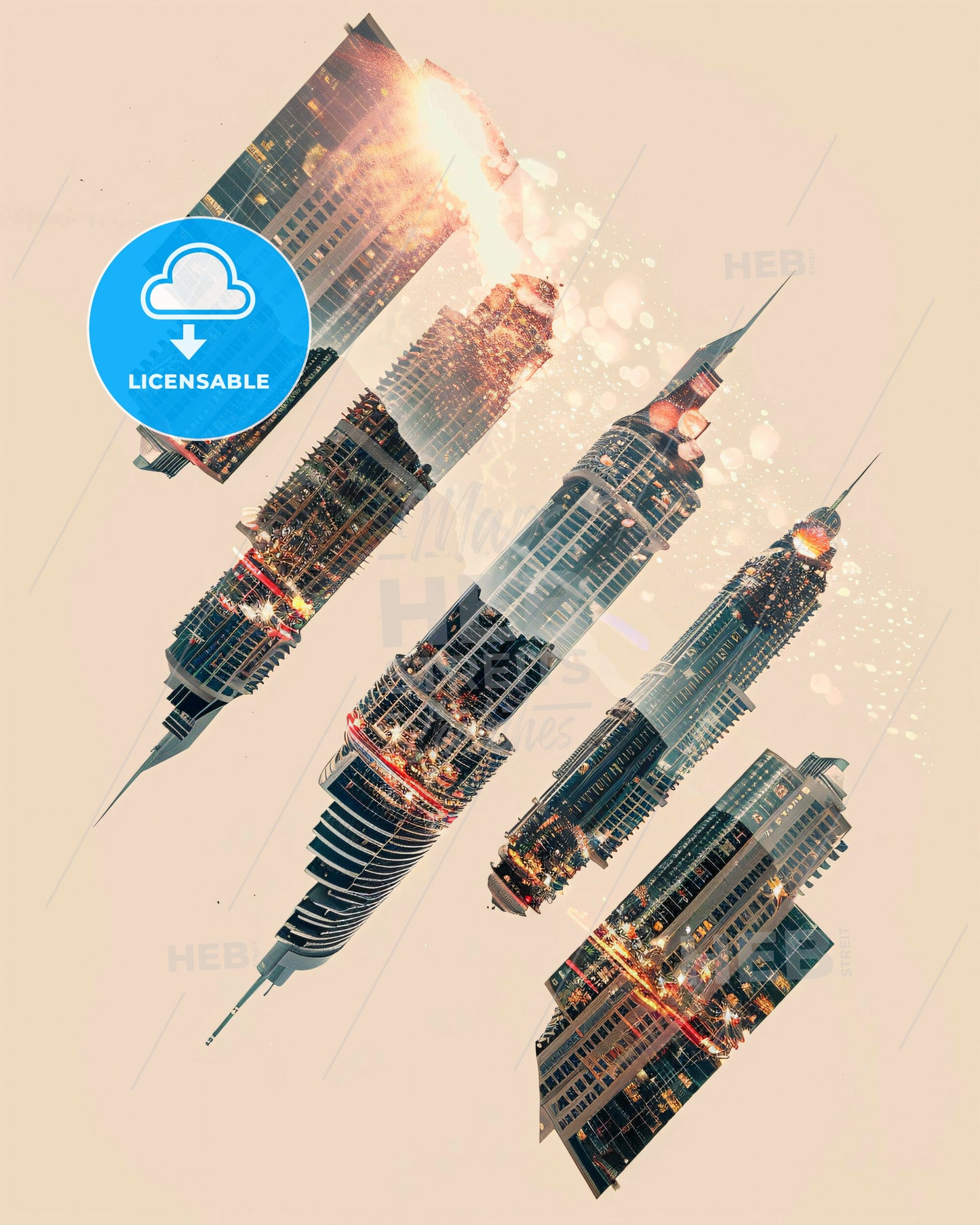 Abu Dhabi City Skyline Double Exposure Poster - Multiple buildings in the sky