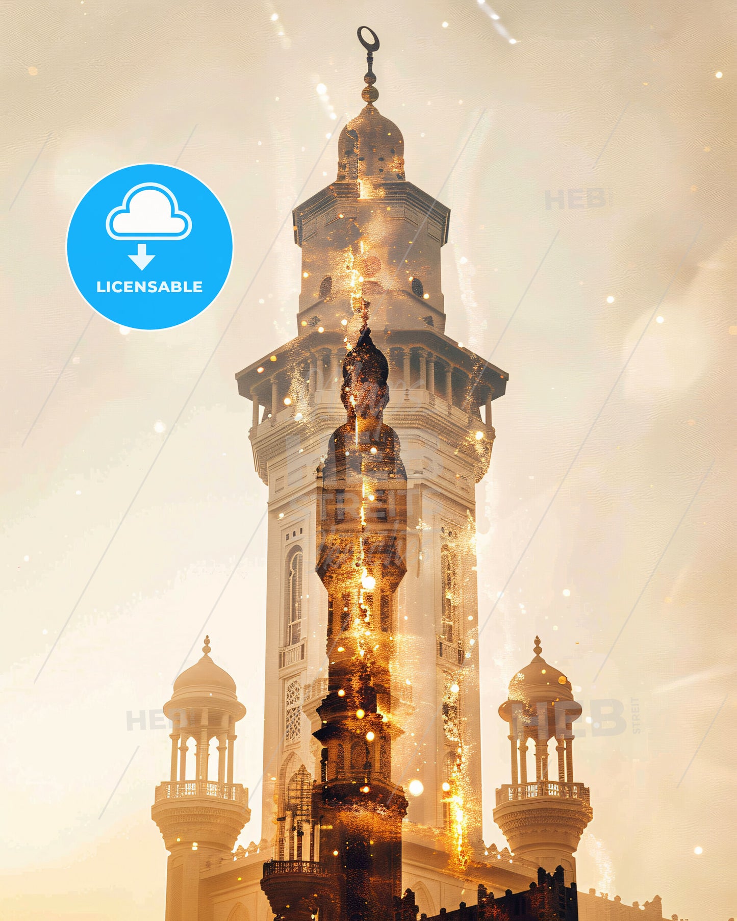 Ajman Skyline Mosaic: Architectural Canvas - A tall tower with gold and white lights