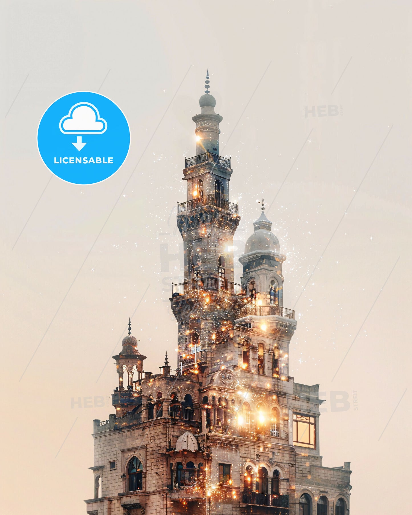Al-Hasakah Skyline Art: Double Exposure Local Icons - A building with a tower and many windows