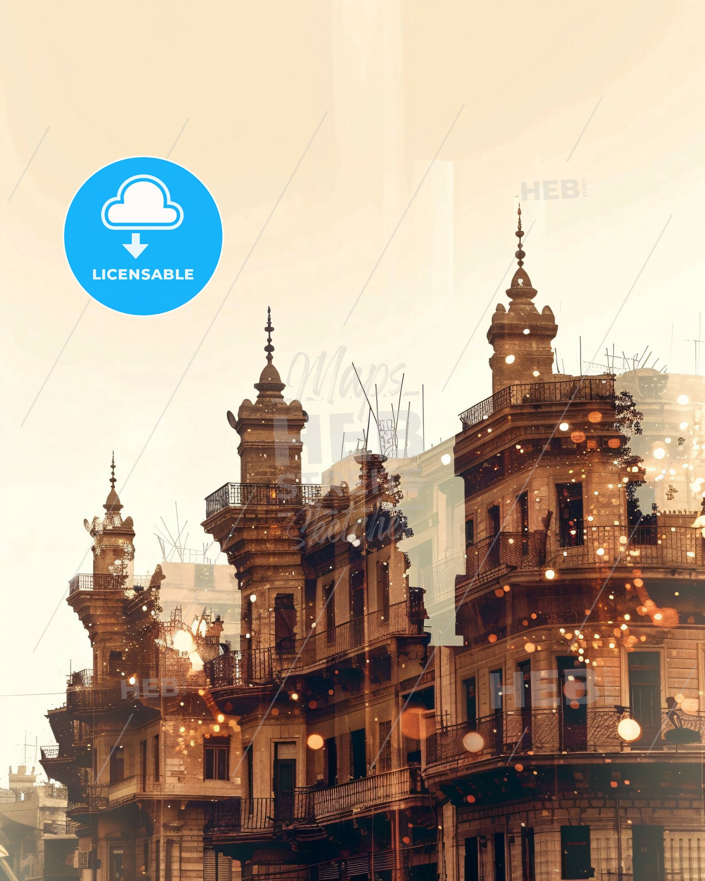 Aleppo Skyline Double Exposure Art Poster - A building with many windows