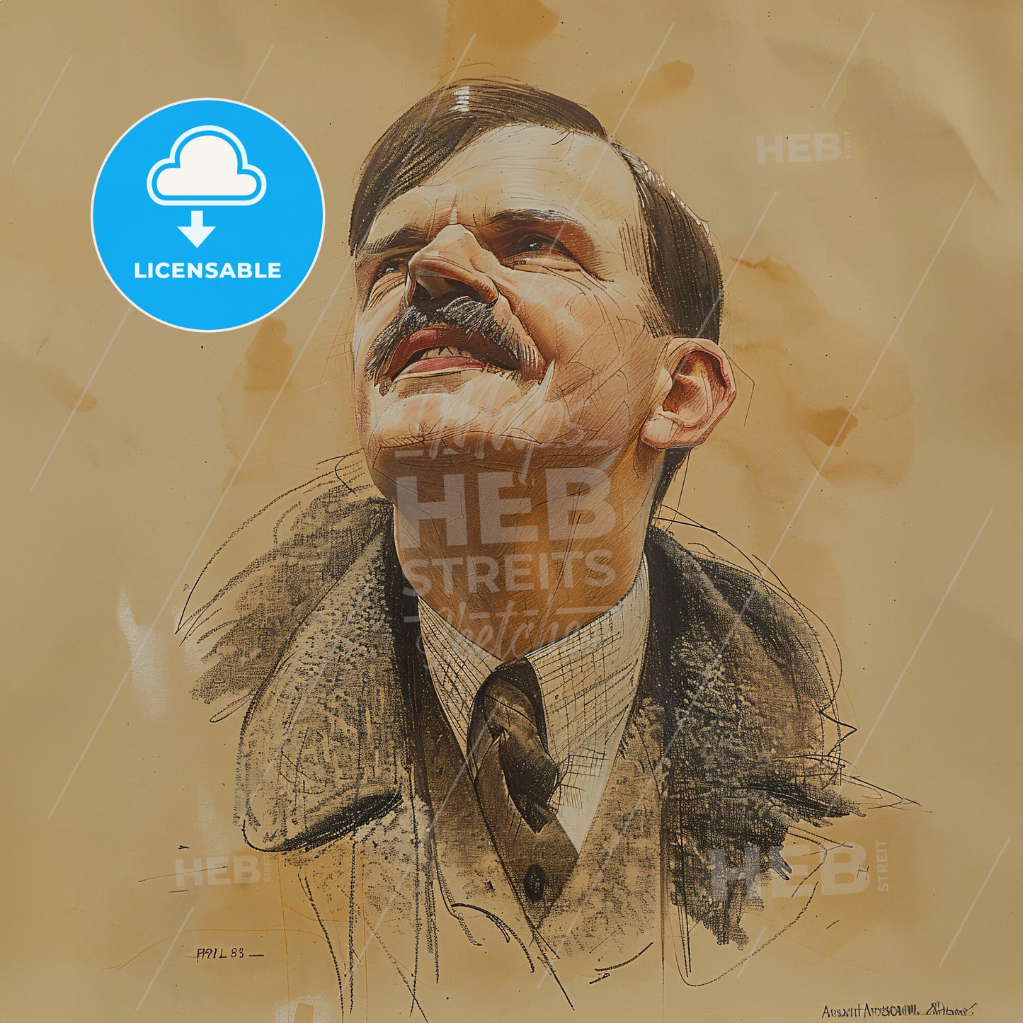 Alexander Archipenko, 1887 - 1964, Ukrainian-American sculptor - A Drawing Of A Man With A Mustache