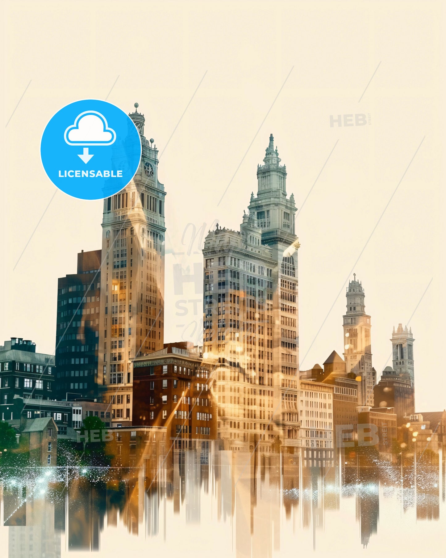 Allentown City Skyline Double Exposure Poster Art - Rosenborg Castle skyline with tall buildings