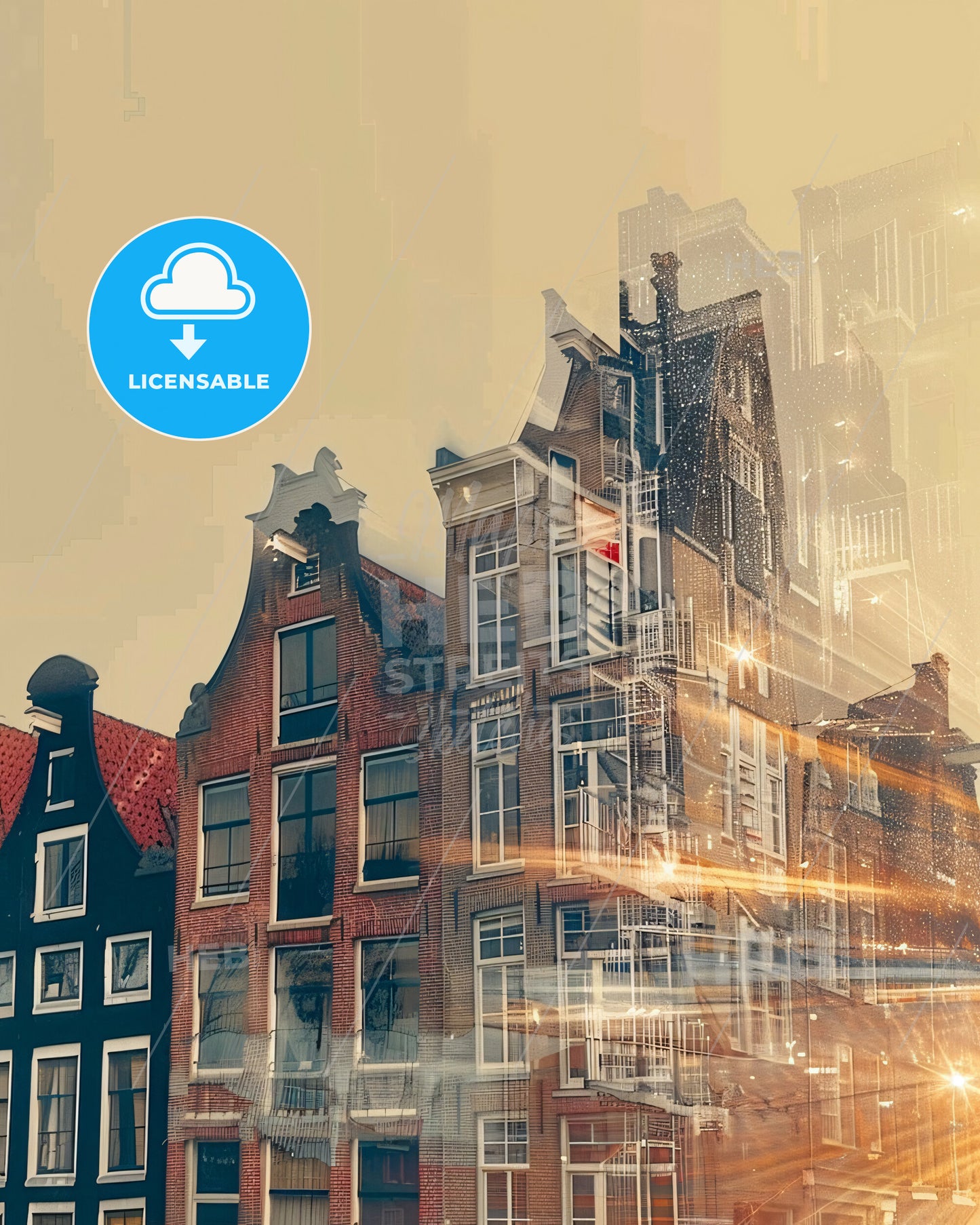 Amsterdam Skyline Composite Art Poster - A group of buildings with lights