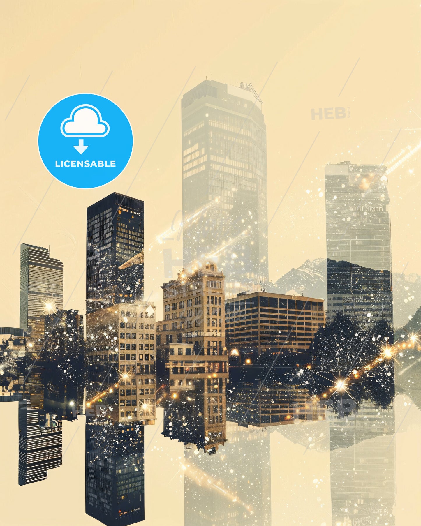 Anchorage Reflections: City Icons and Sparkle - A city skyline with many buildings and stars