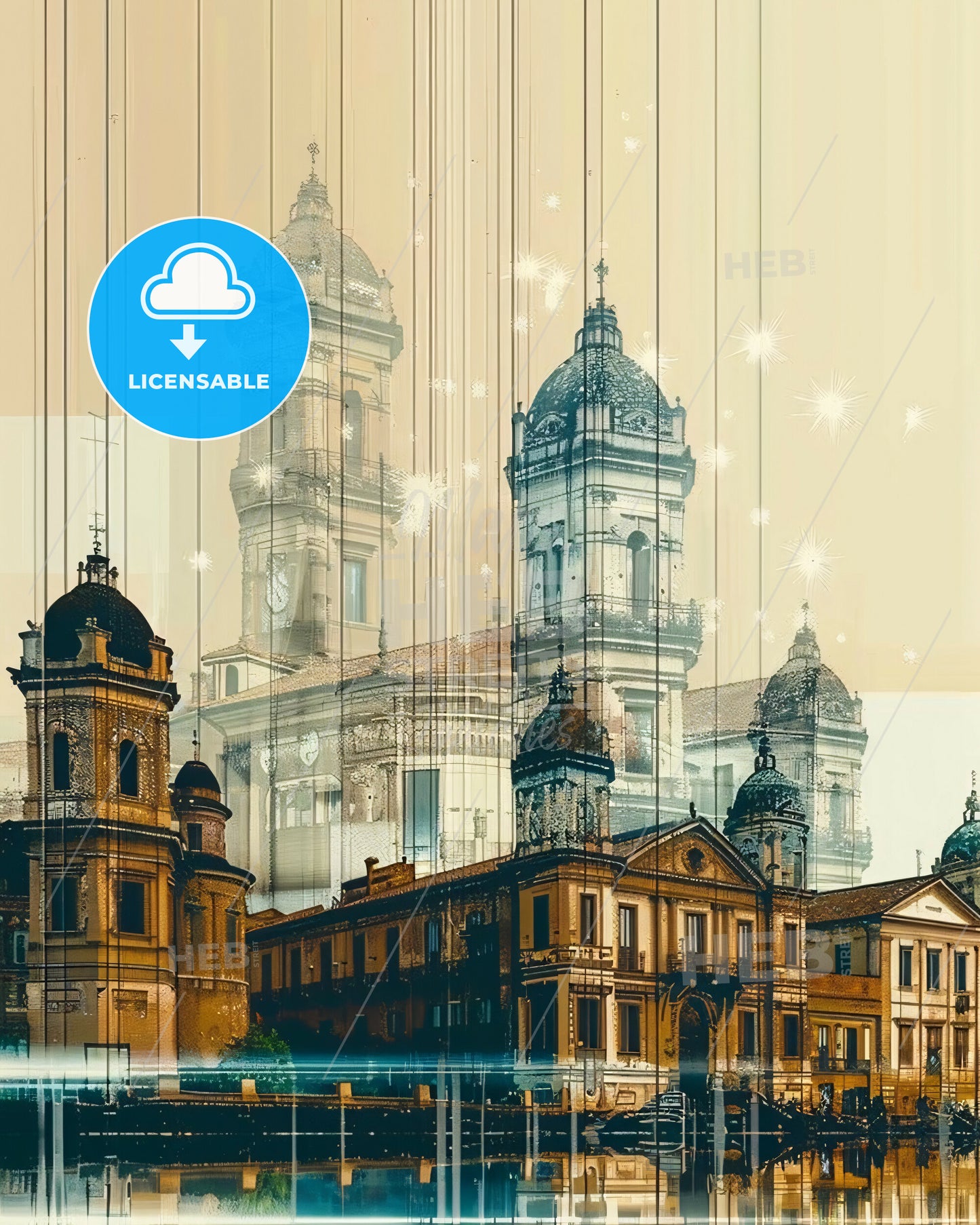 Ancona Skyline Double Exposure Composite Art Poster - A building with towers and a street