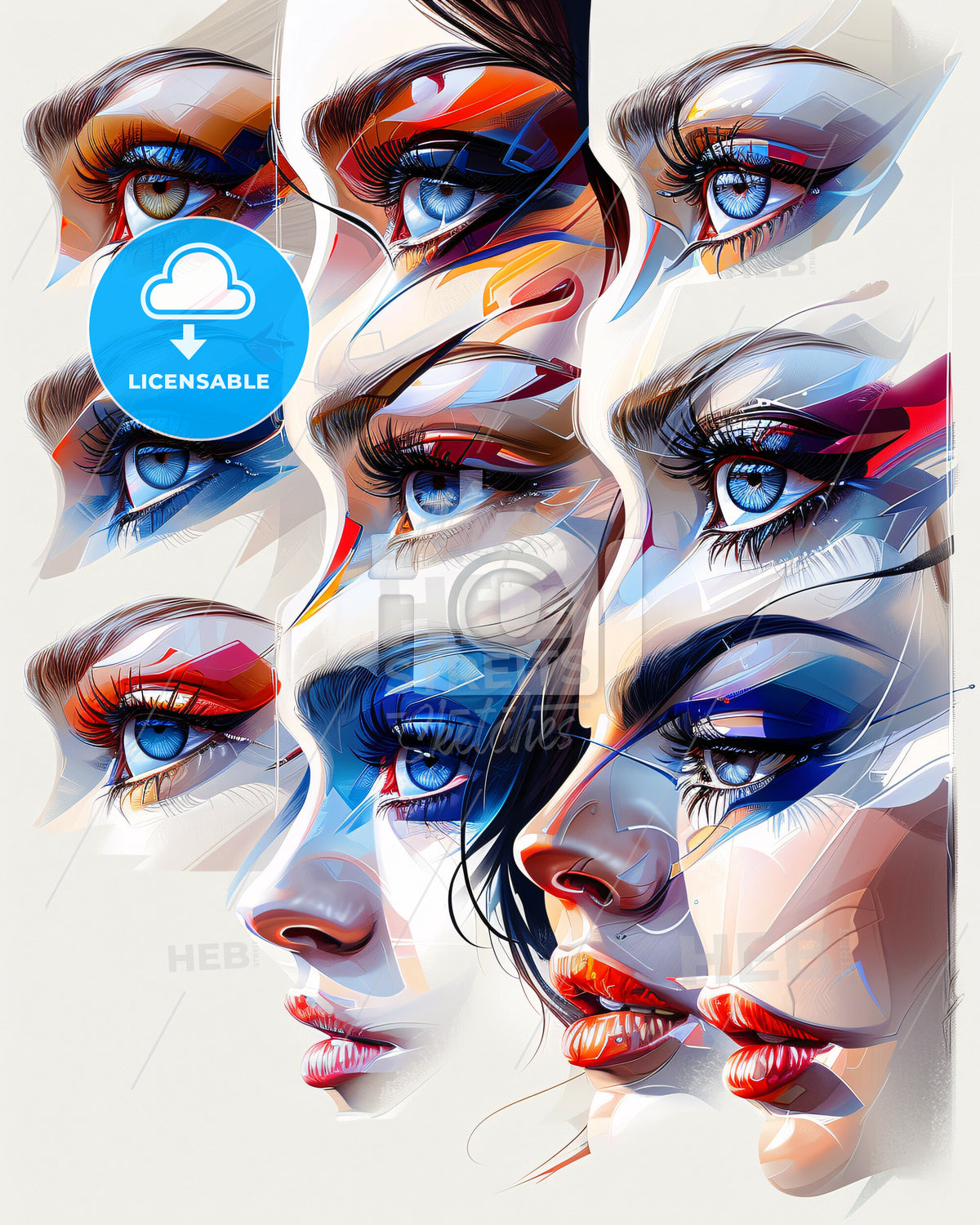 Minimalist Beige Face Art Print - A collage of different images of a woman's face