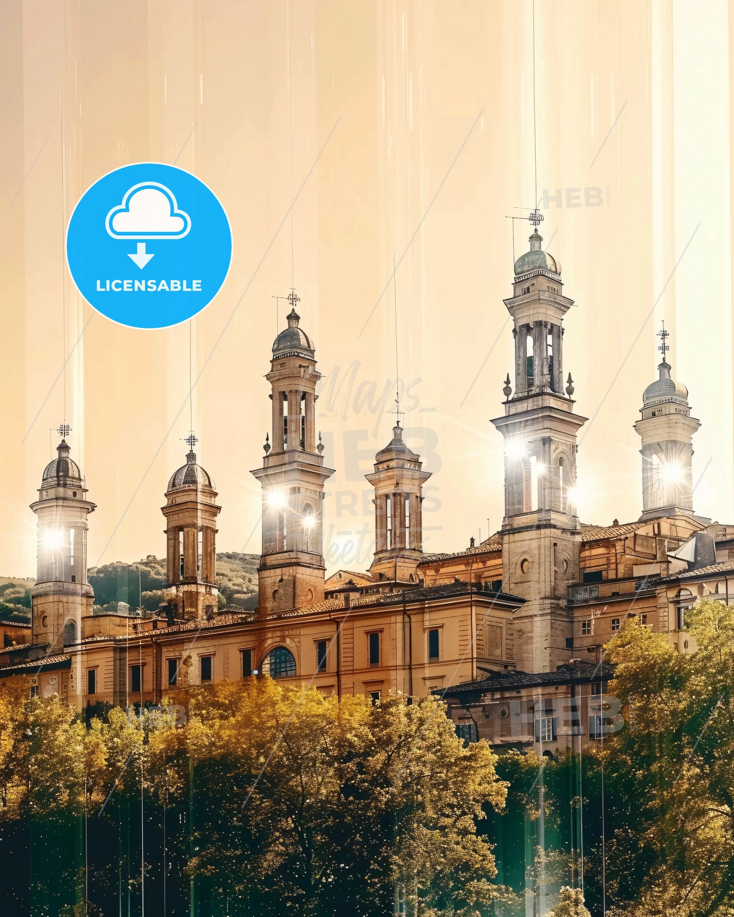 Arezzo Skyline Poster with Local Architecture - A building with many towers