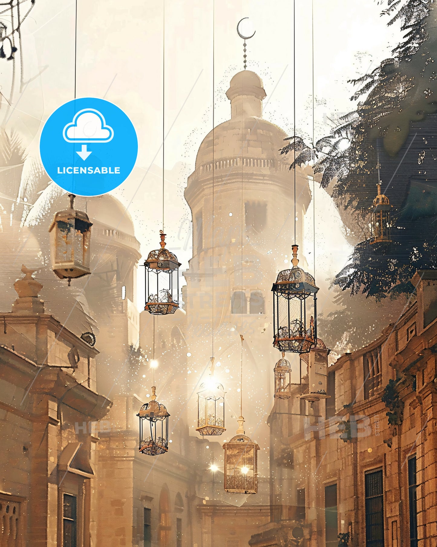 As-Suwayda Skyline Composite Art Poster - A group of lanterns from a building