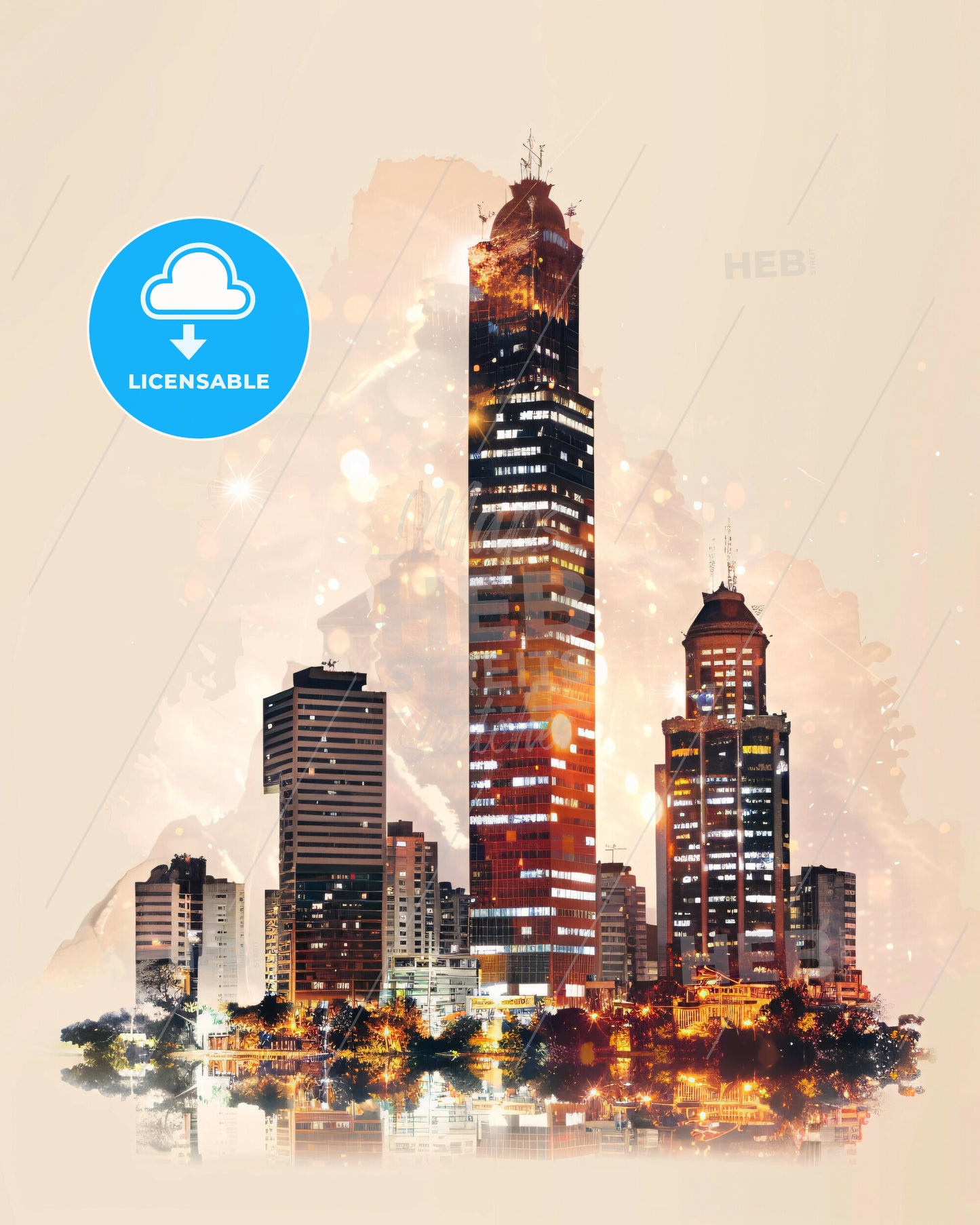 Asuncion City Skyline Composite Poster Art - A city skyline at night