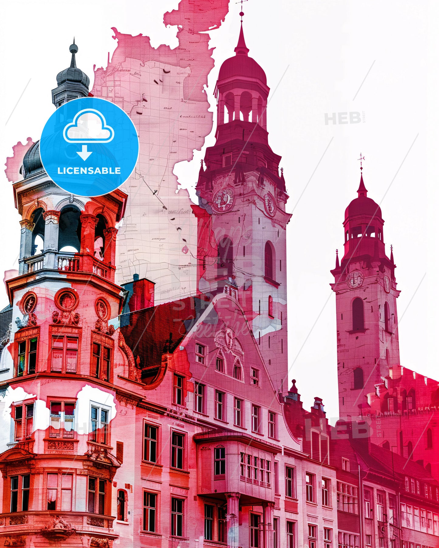Augsburg Skyline Composite Art Silhouette Poster - A building with a clock tower
