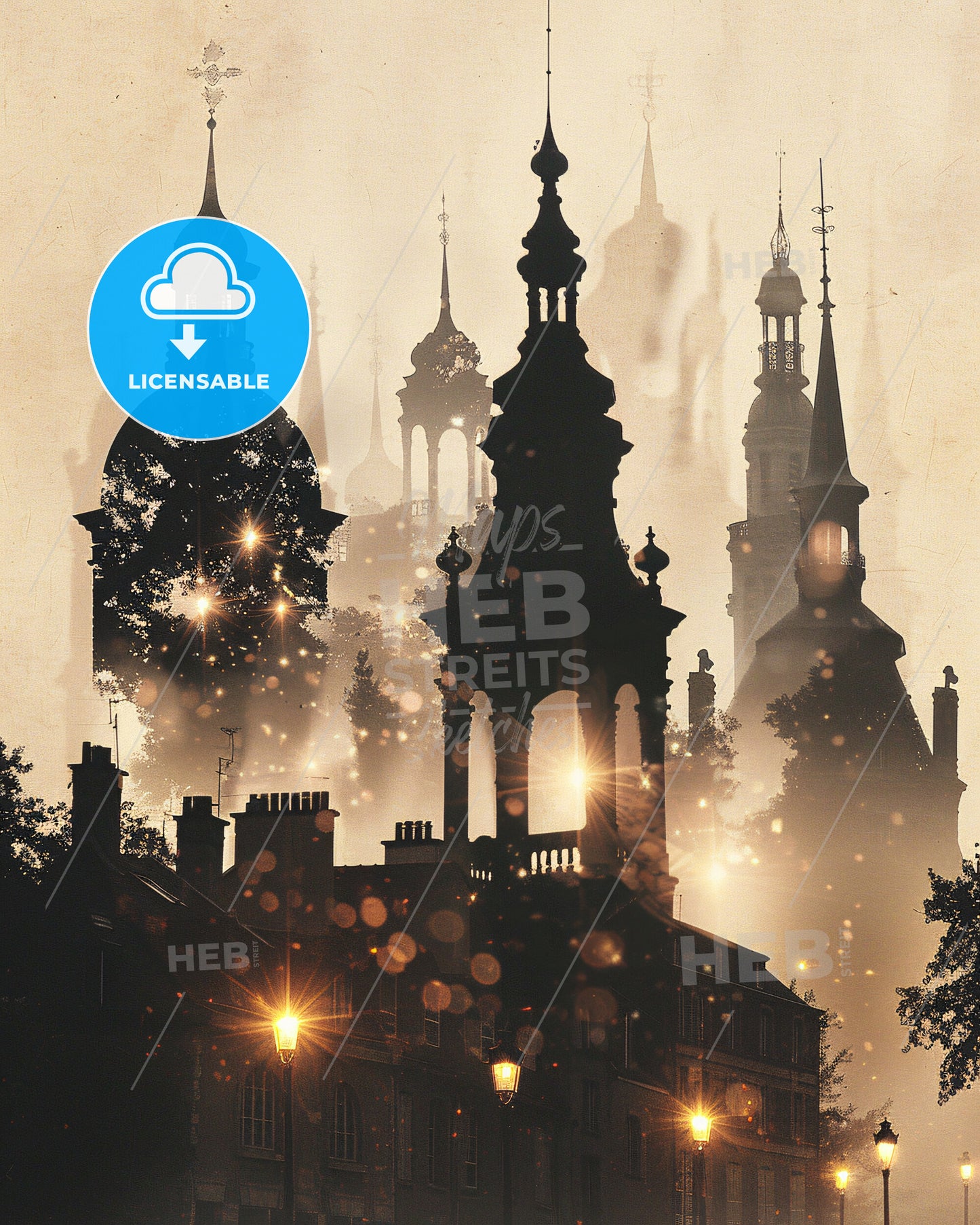 Aulnay-sous-Bois City Skyline Art Poster - A silhouette of a building with towers and trees