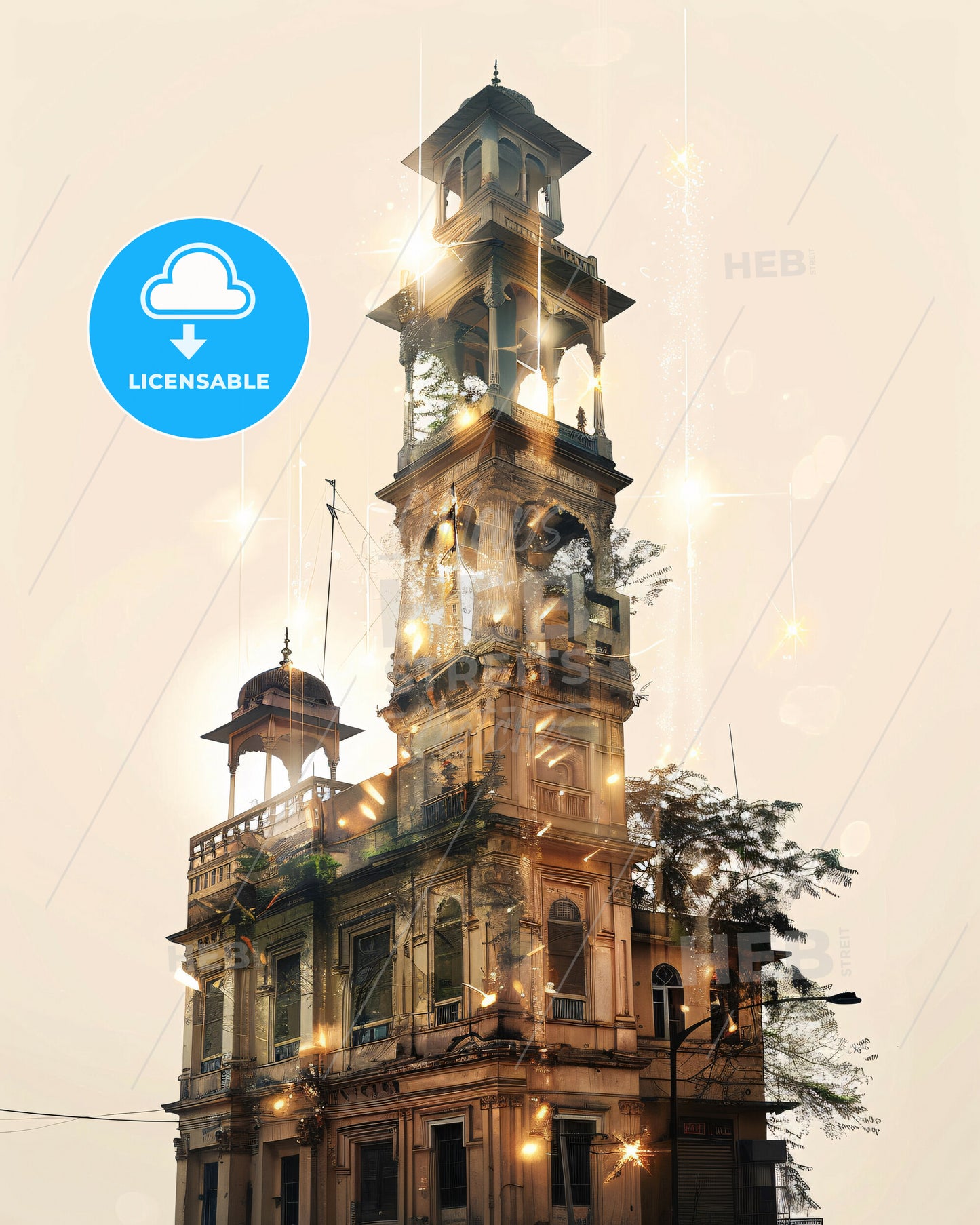 Bahawalpur: Vibrant City Skyline Art - A tall building with a tower and trees